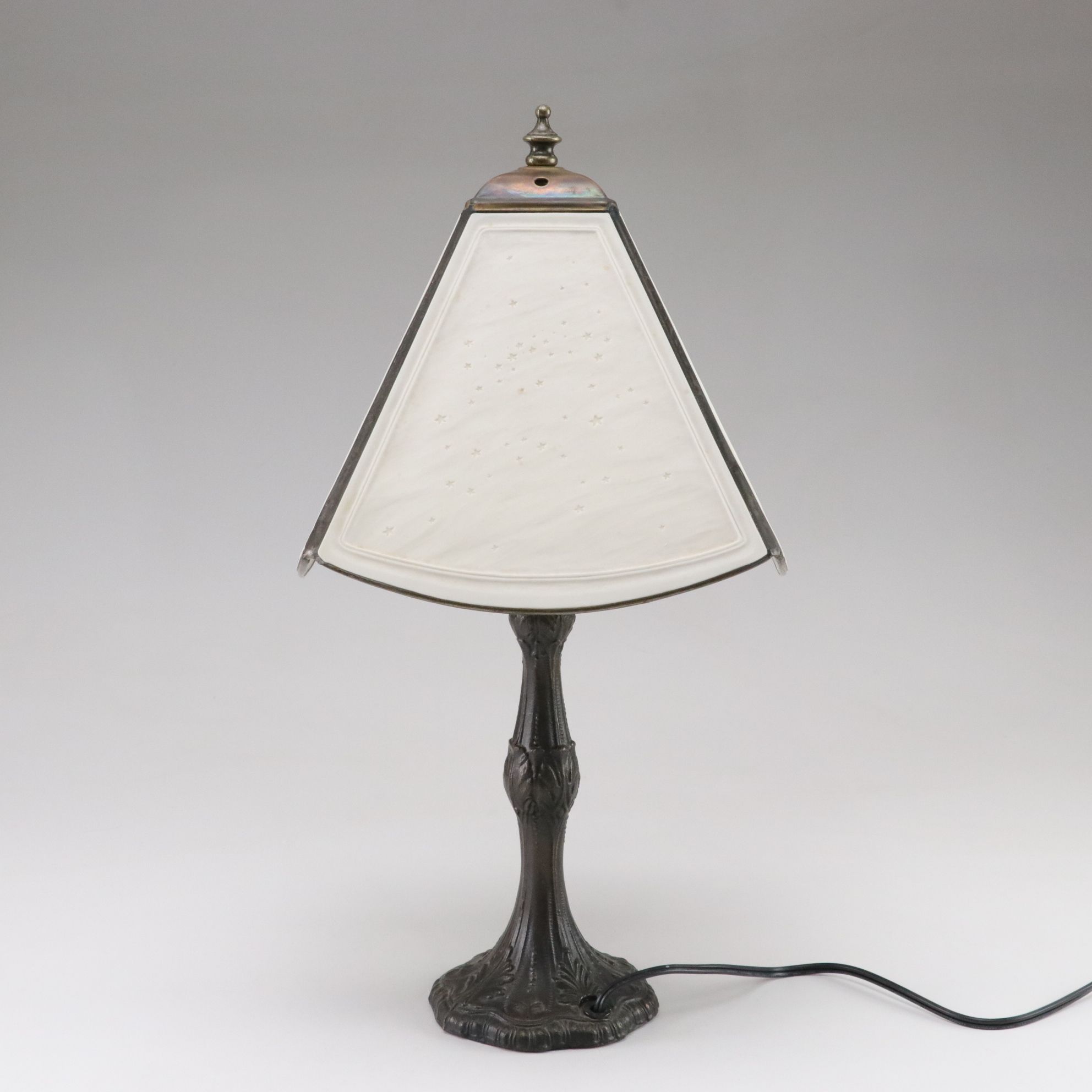 Art Nouveau Style Metal Table Lamp With Zolan Fine Arts Textured Optic Shade