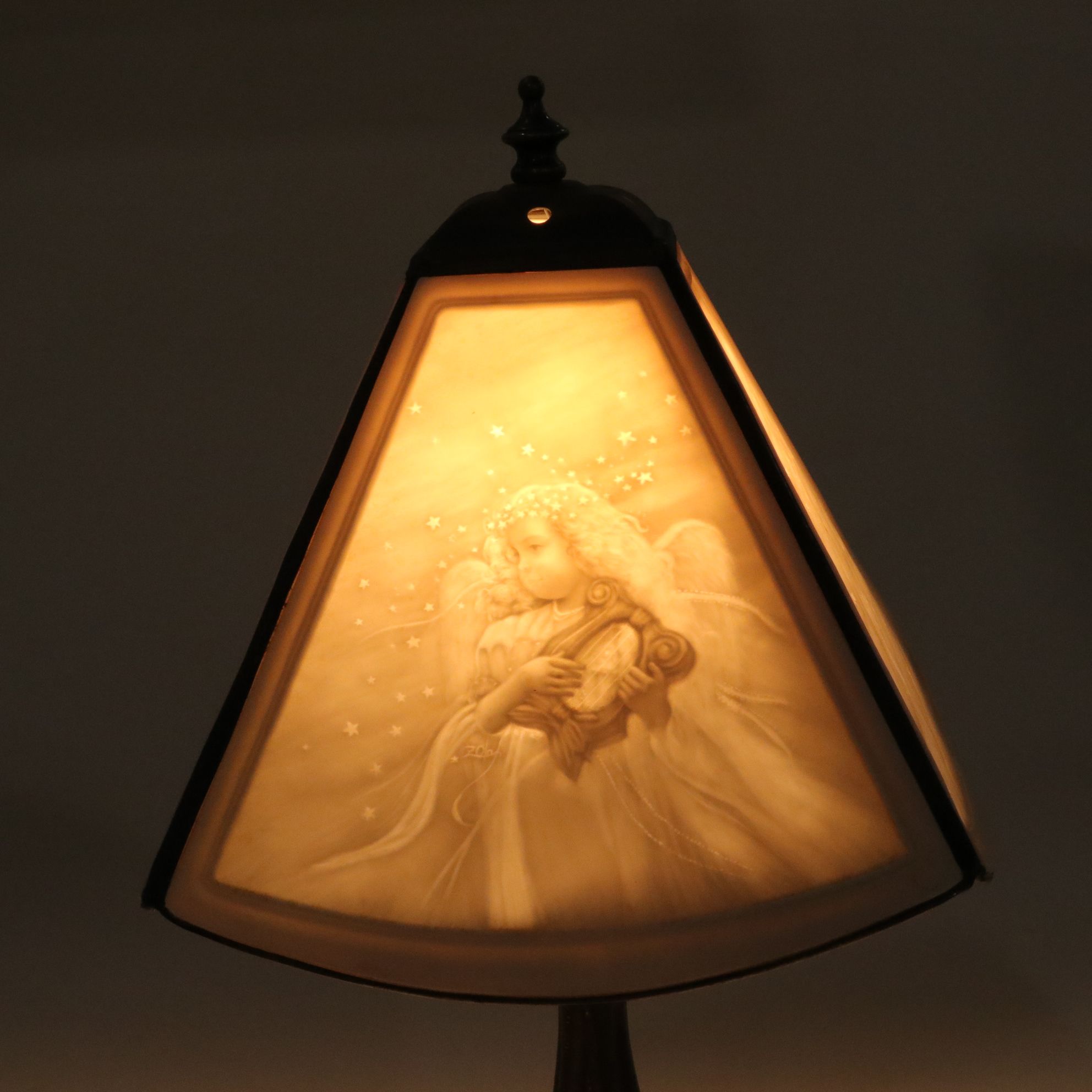 Art Nouveau Style Metal Table Lamp With Zolan Fine Arts Textured Optic Shade