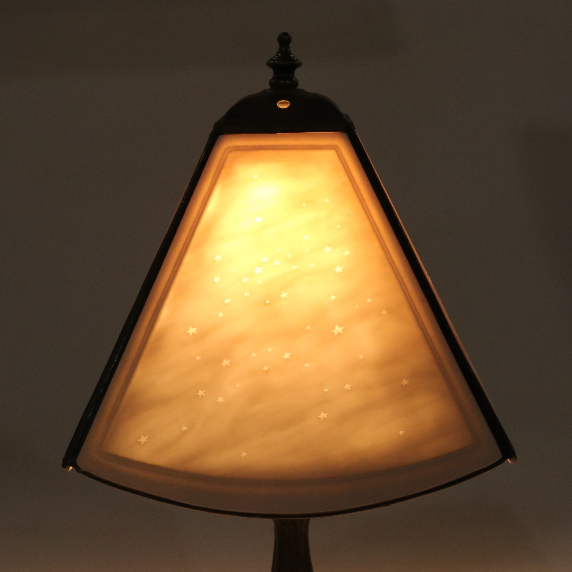 Art Nouveau Style Metal Table Lamp With Zolan Fine Arts Textured Optic Shade