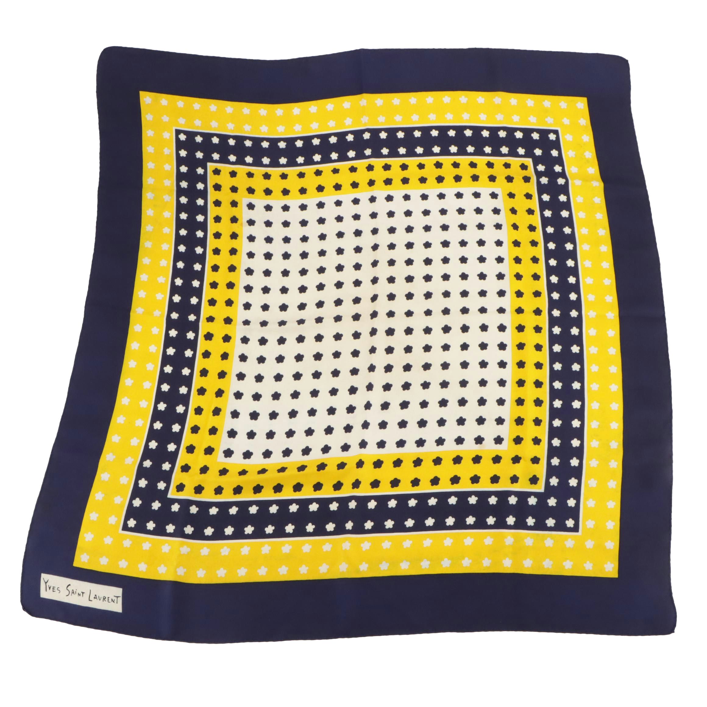 Yves Saint Laurent Daisy Print Scarf 90 in Silk Twill, 1970s