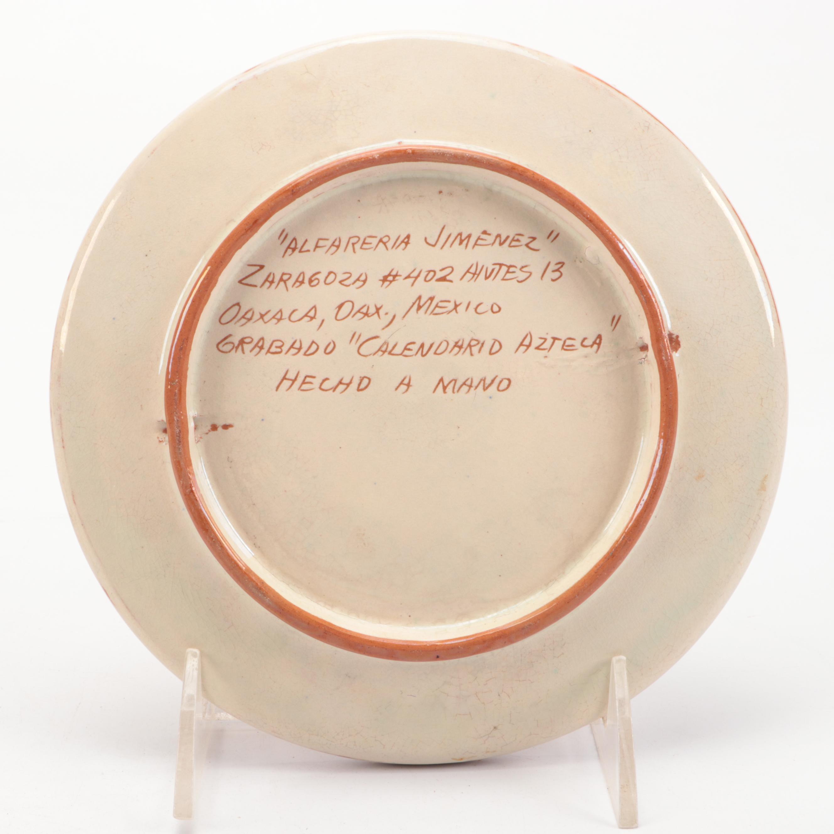 Alfareia Jimenez Pottery Aztec Calendar Charger with Wedding Vase and Pitcher