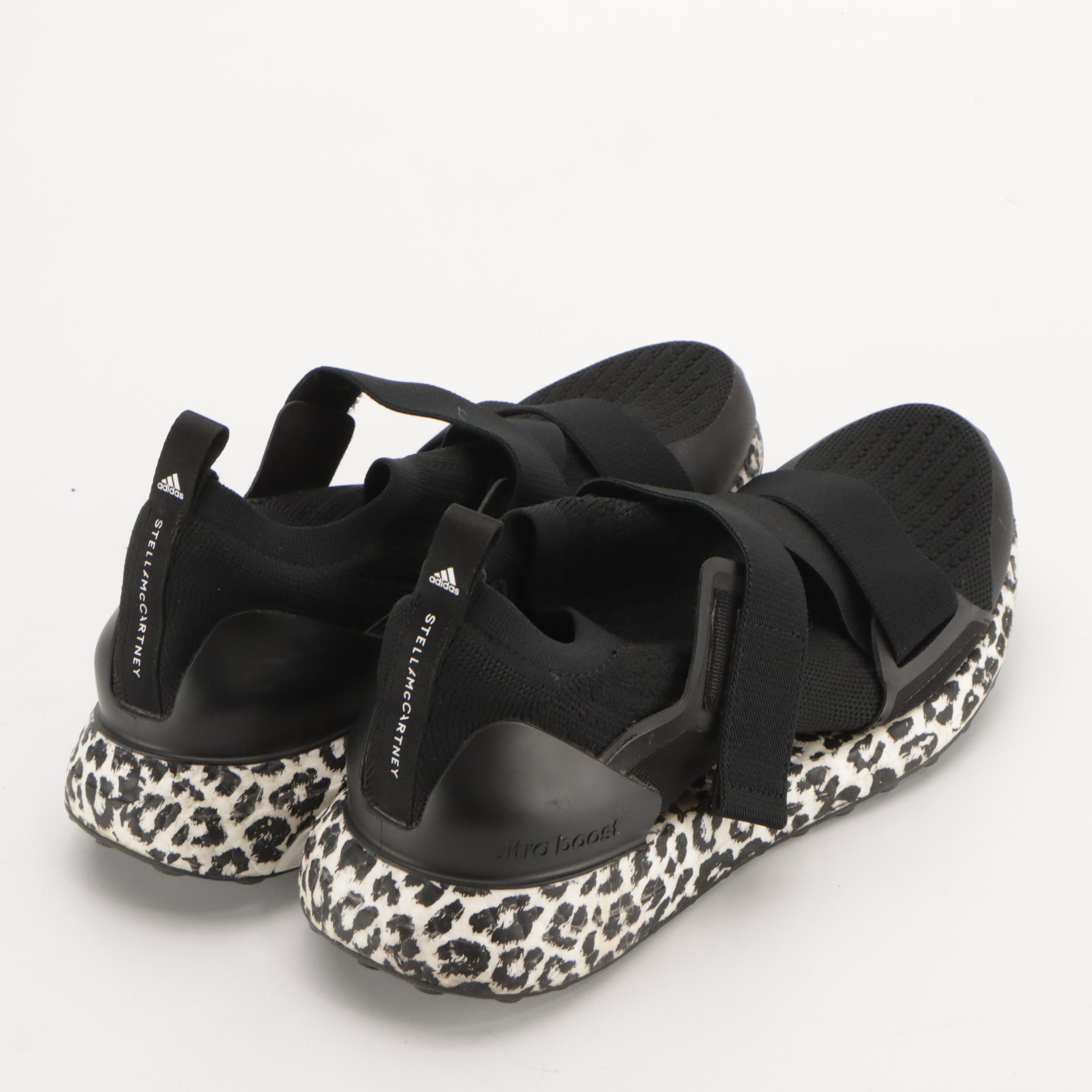 Stella McCartney x Adidas Ultra Boost Black Knit and Leopard Print Sneakers