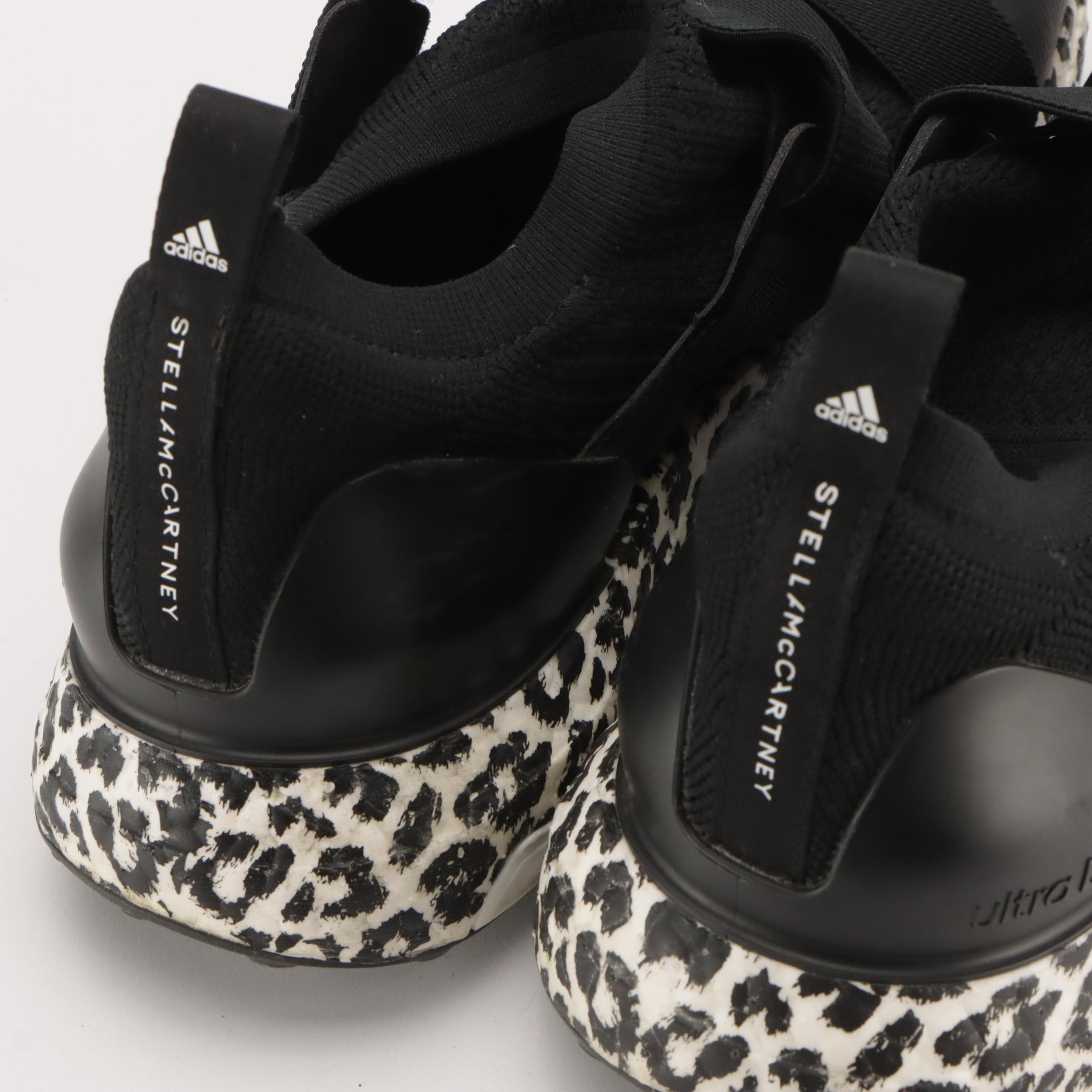Stella McCartney x Adidas Ultra Boost Black Knit and Leopard Print Sneakers