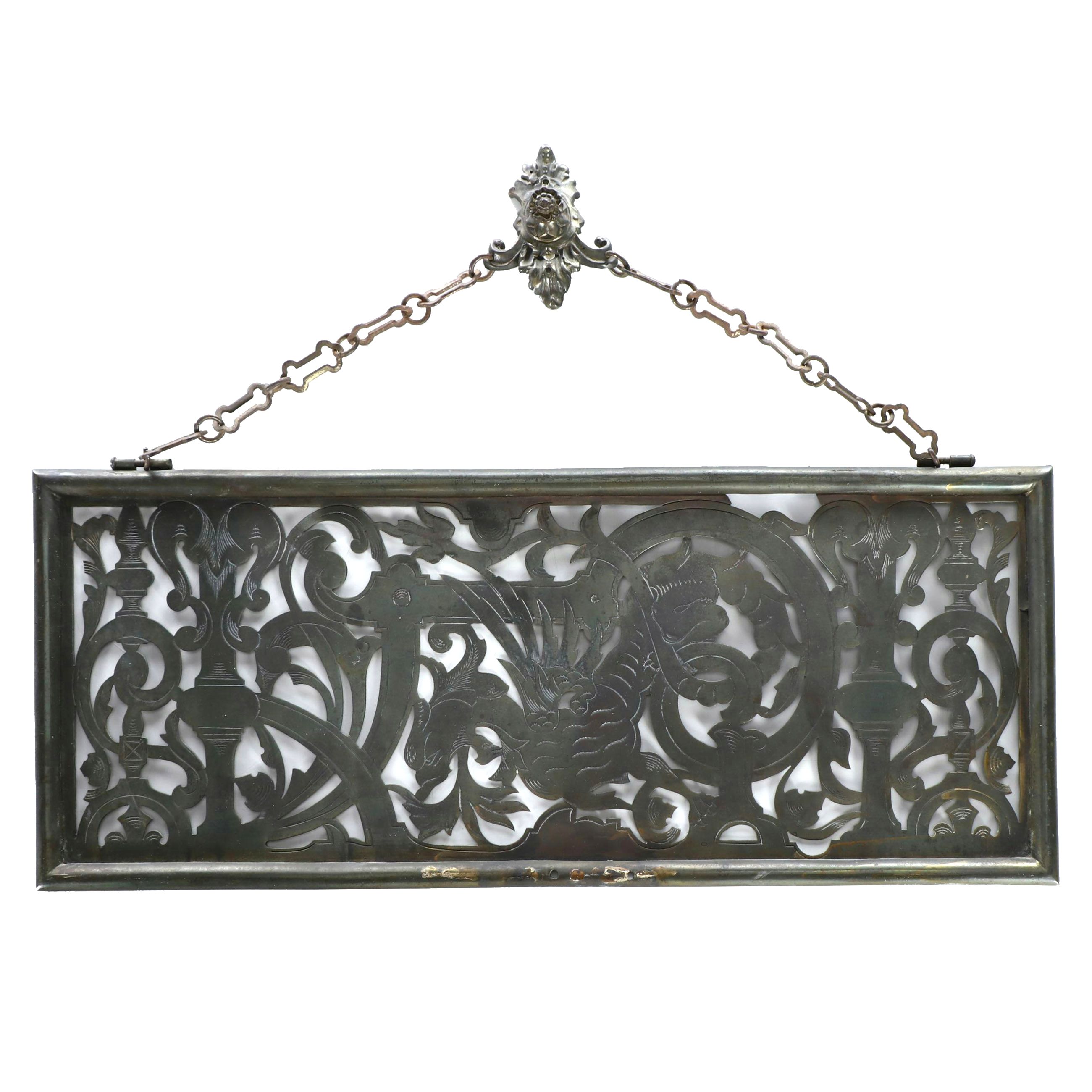 Art Nouveau Style Pierced Metal Grate Converted to Wall Hanging, 20th Century