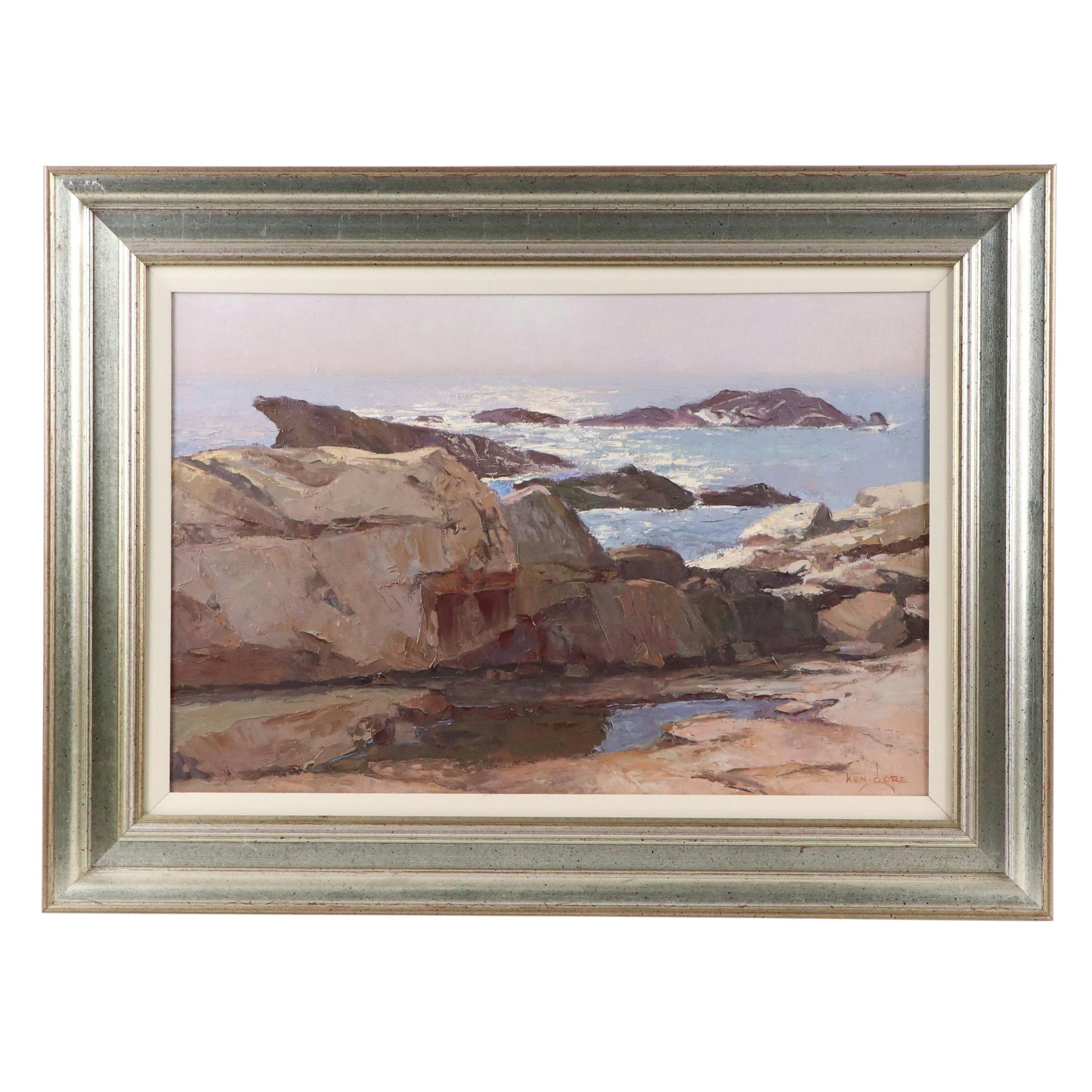 Ken Gore Impasto Seascape Oil Painting "A Grey Day," Mid to Late 20th Century
