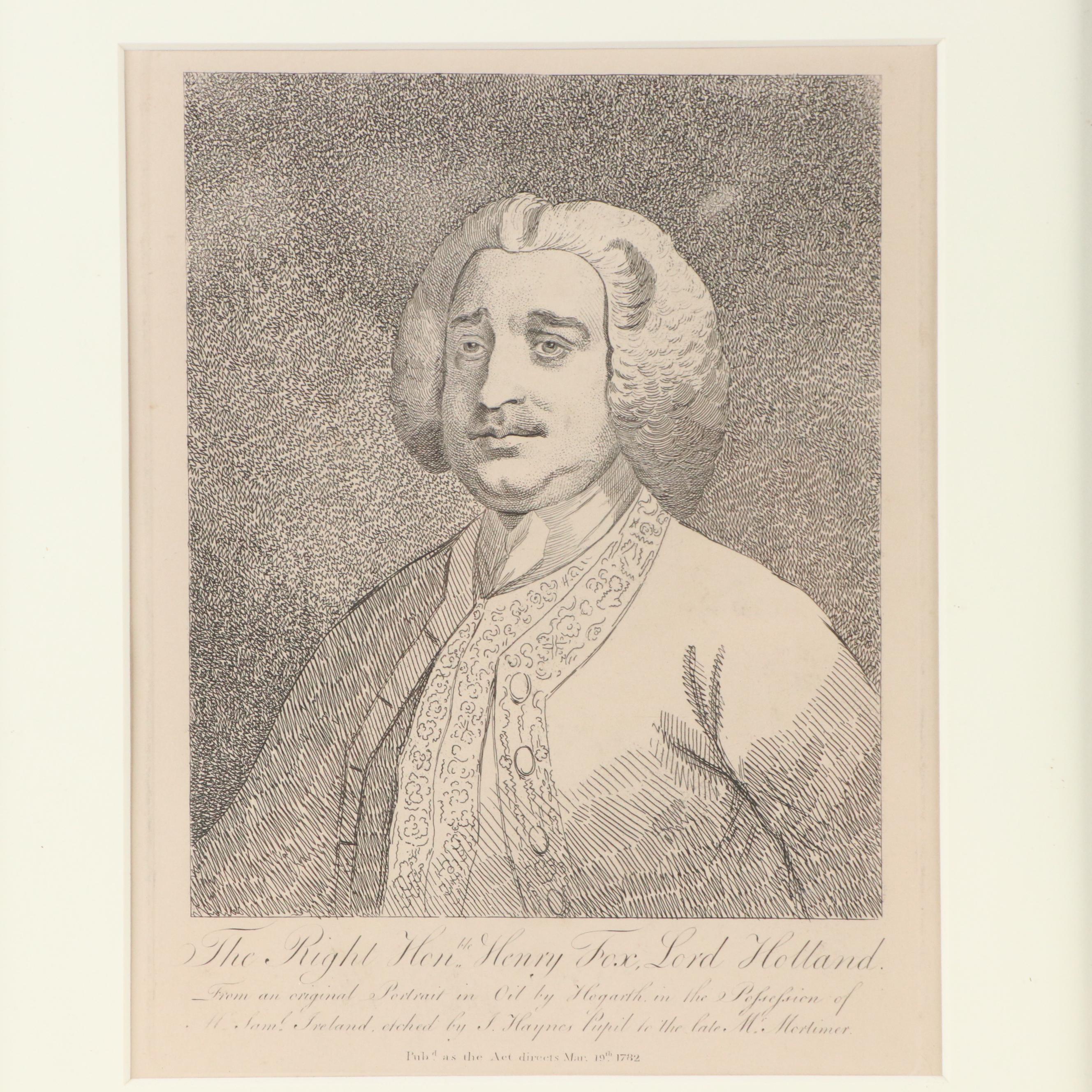 J. Haynes Portrait Engraving After William Hogarth Henry Fox, 1782