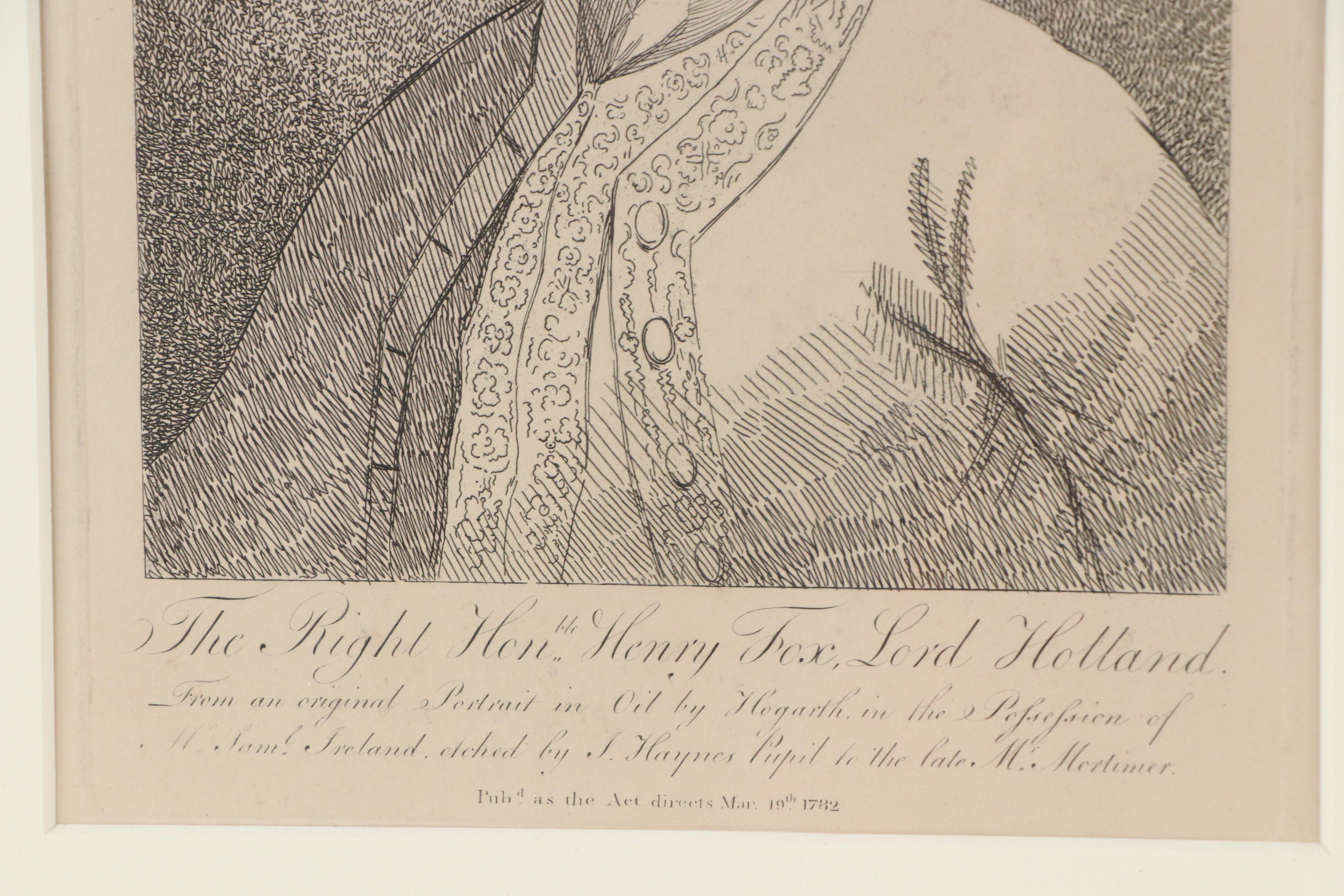 J. Haynes Portrait Engraving After William Hogarth Henry Fox, 1782