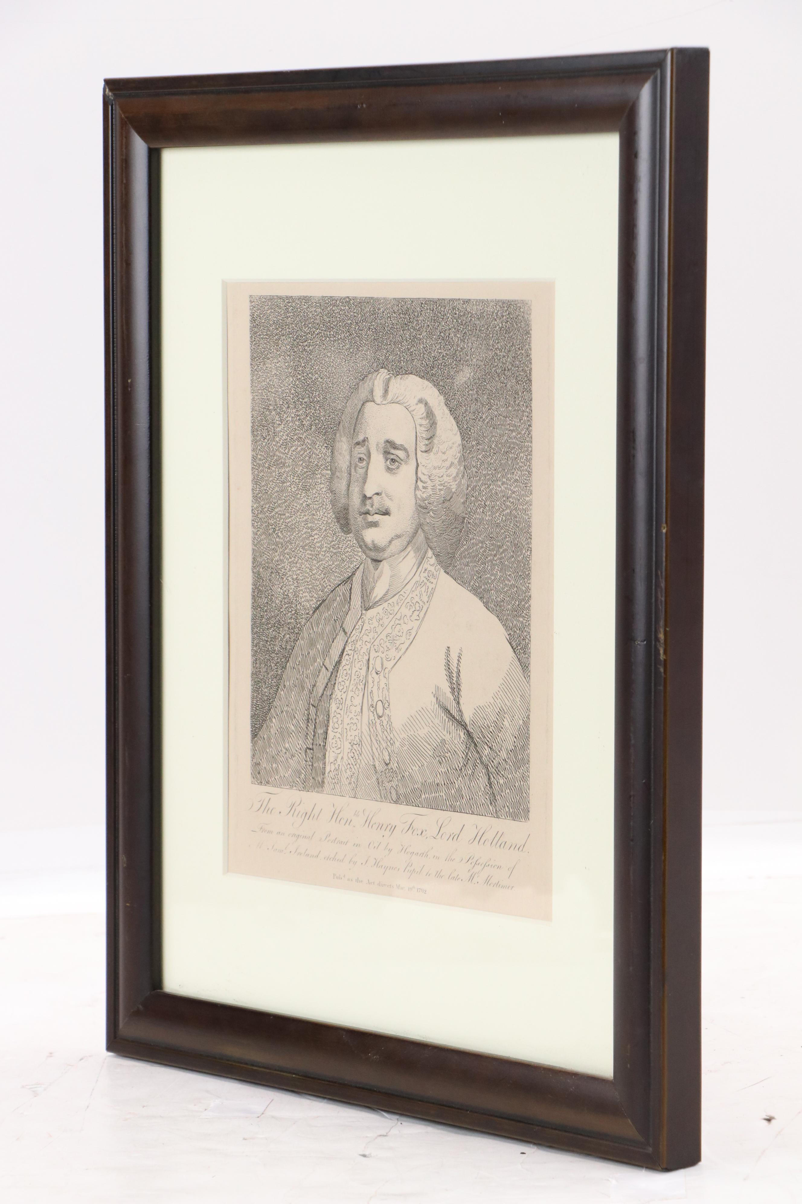 J. Haynes Portrait Engraving After William Hogarth Henry Fox, 1782