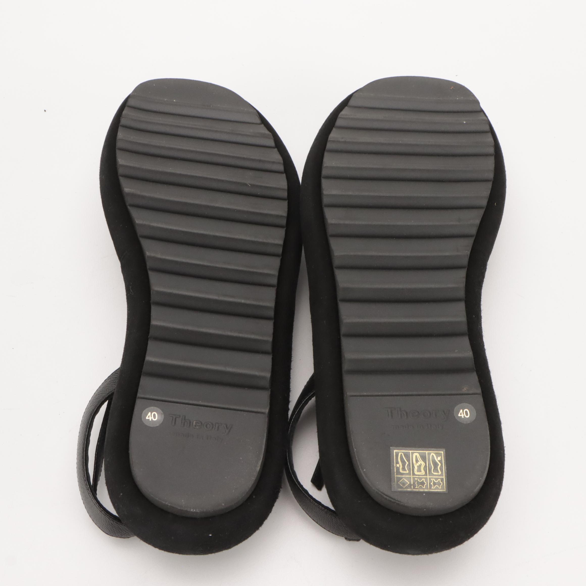 Theory Black Strappy Leather Bubble Sole Sandals