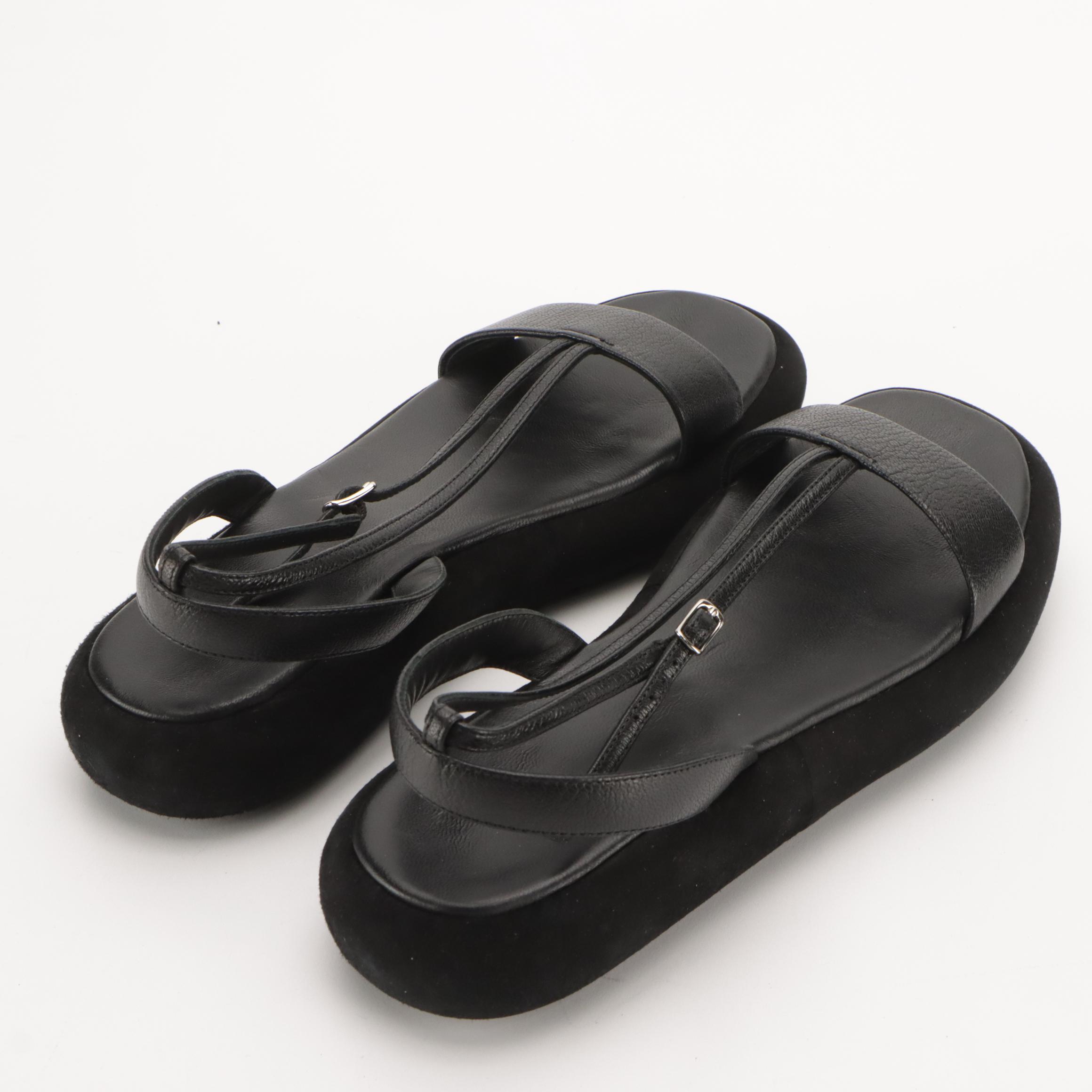 Theory Black Strappy Leather Bubble Sole Sandals