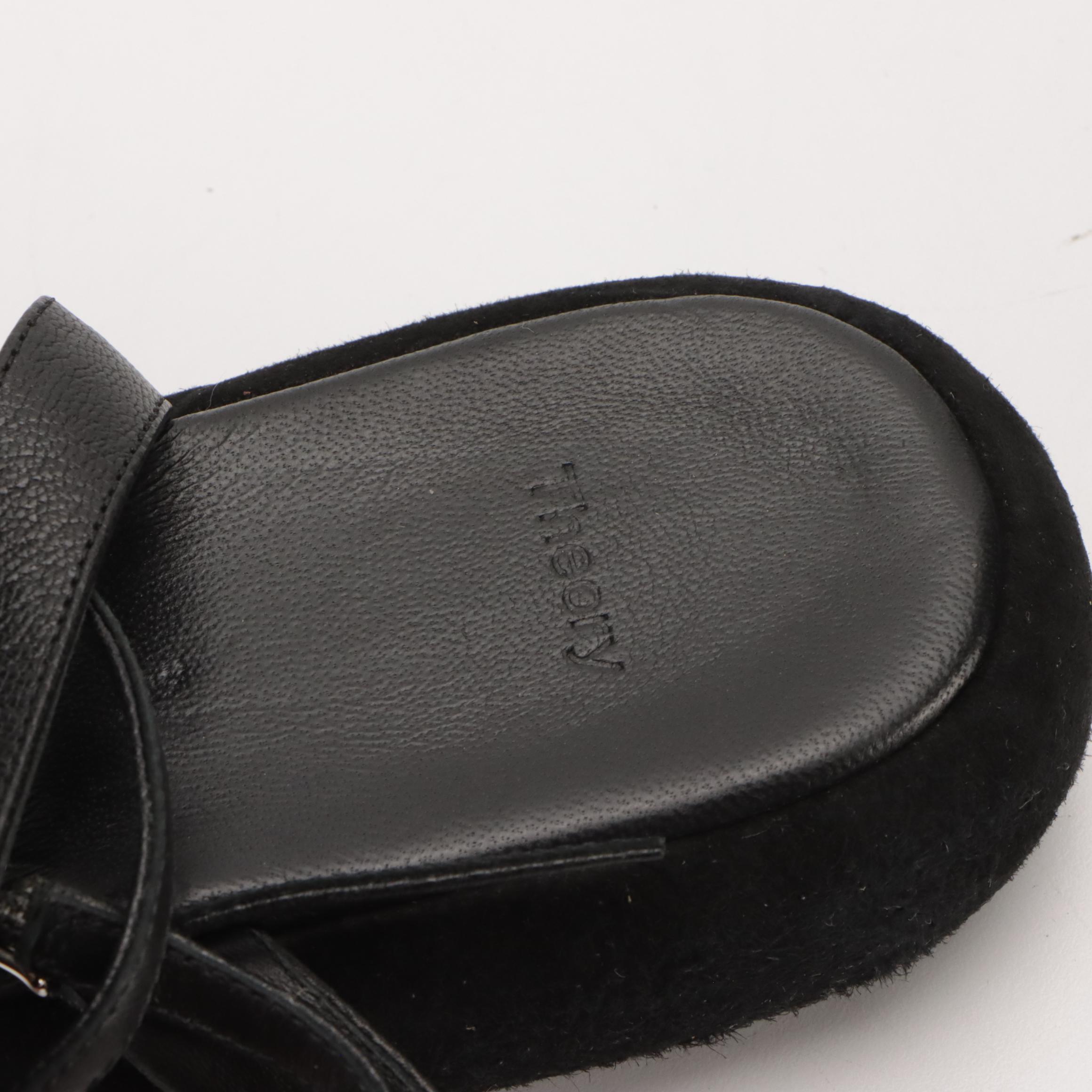 Theory Black Strappy Leather Bubble Sole Sandals