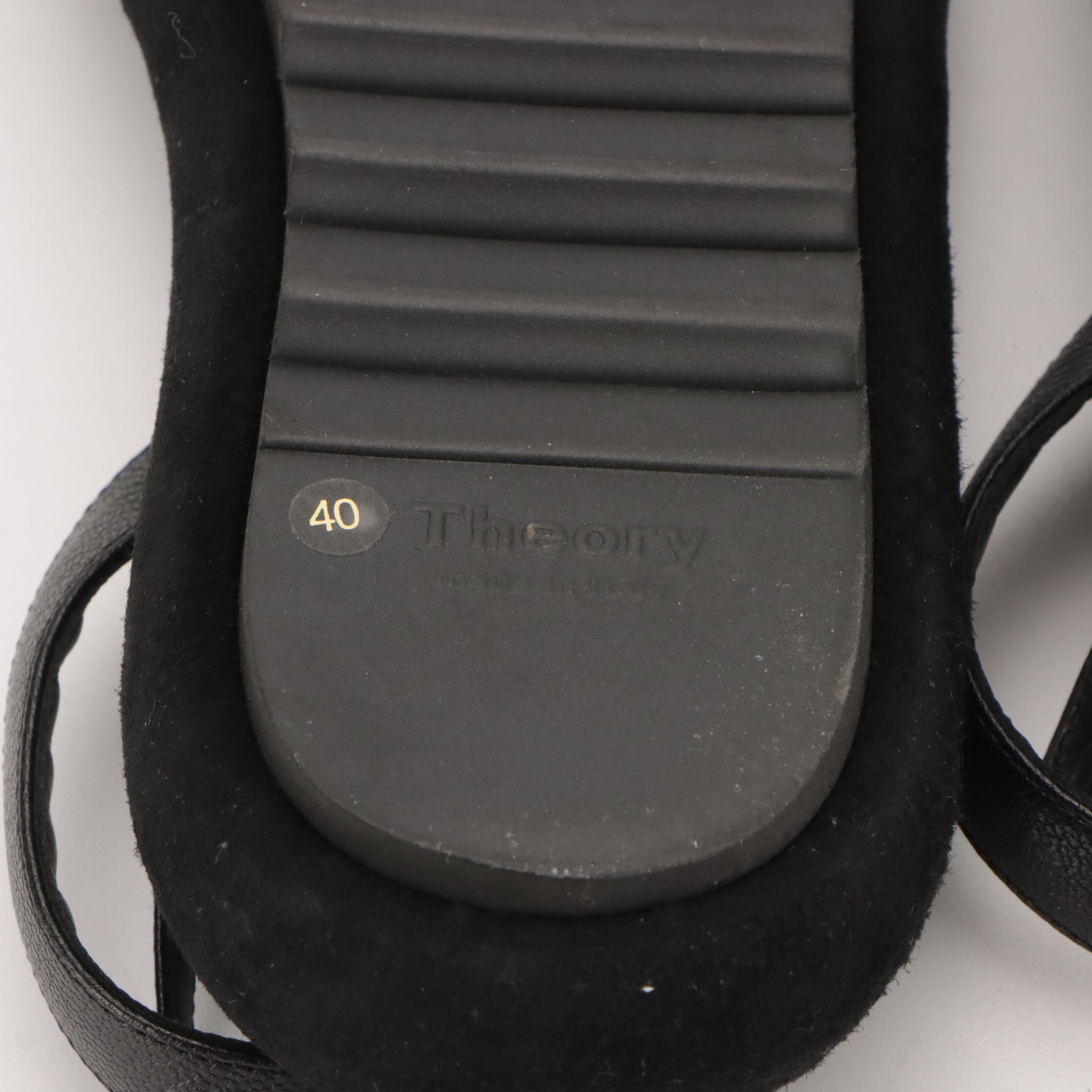Theory Black Strappy Leather Bubble Sole Sandals