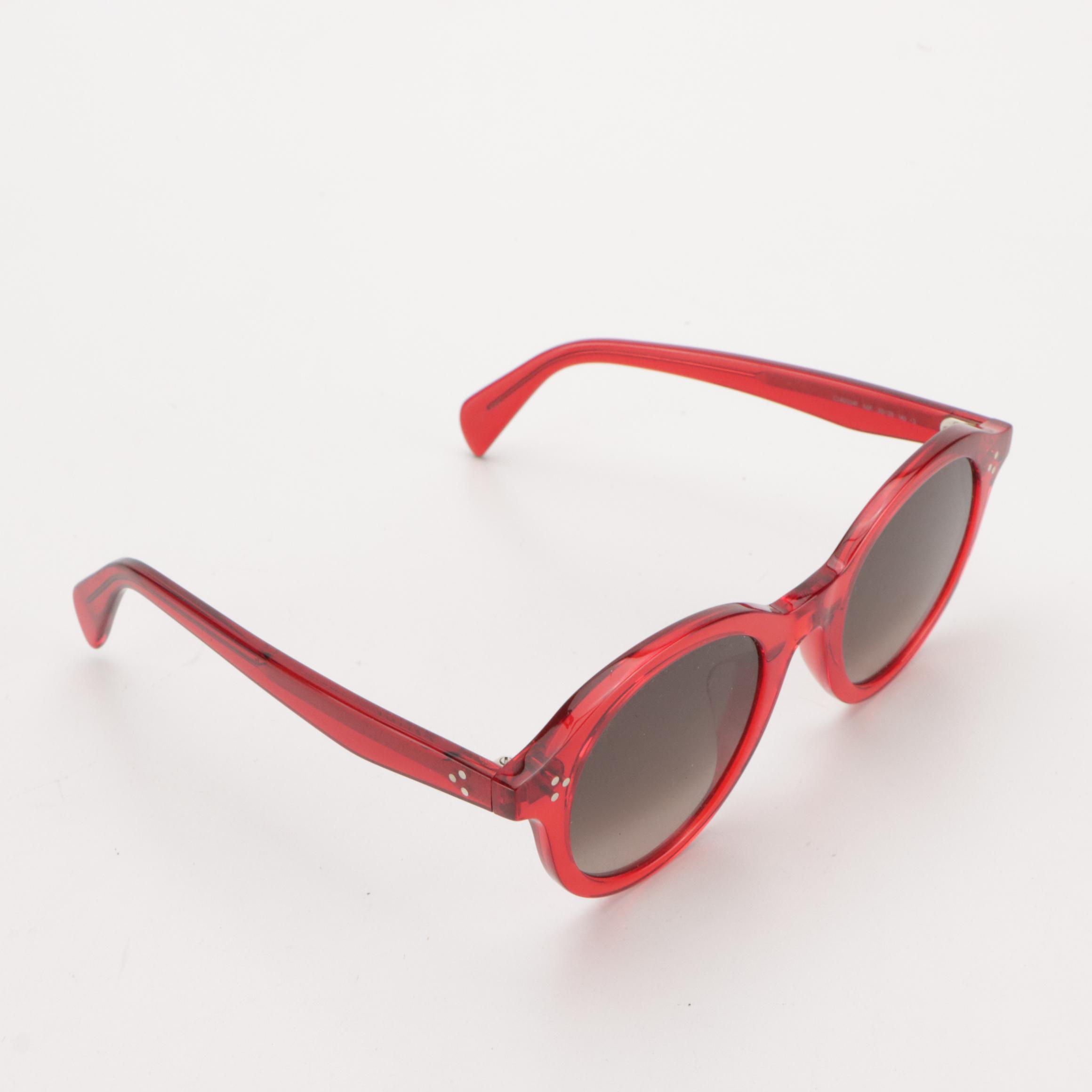 Céline CL40034F 66K Red Round Sunglasses with Friedrich's Ostrich Leather Case
