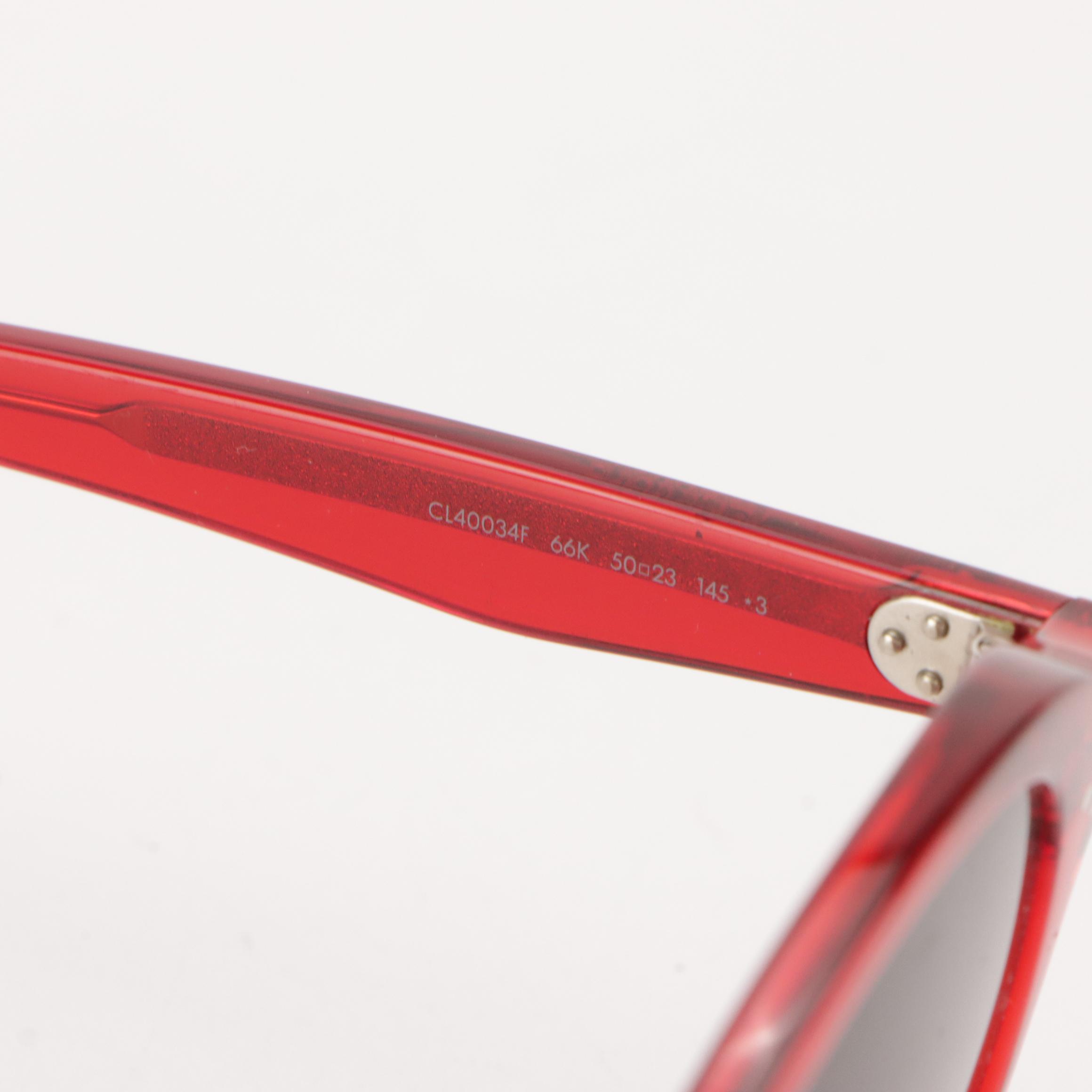 Céline CL40034F 66K Red Round Sunglasses with Friedrich's Ostrich Leather Case