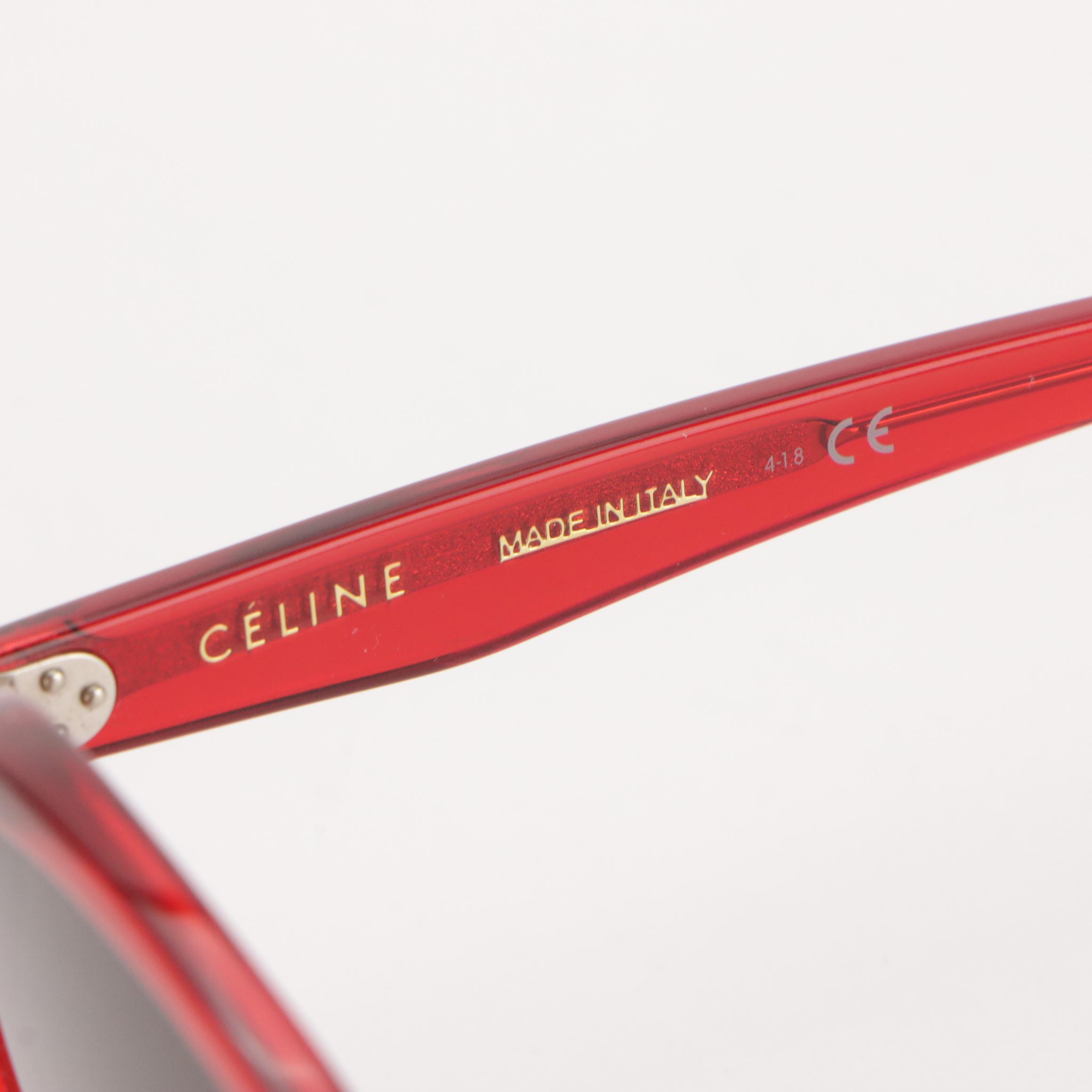 Céline CL40034F 66K Red Round Sunglasses with Friedrich's Ostrich Leather Case