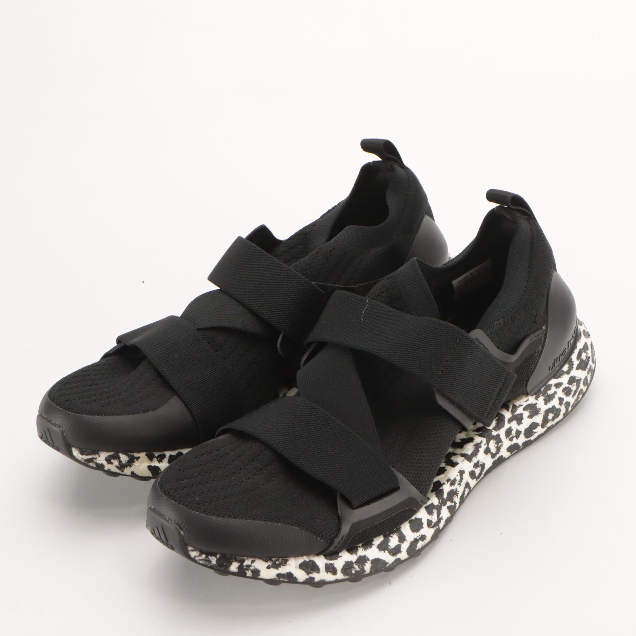 Stella McCartney x Adidas Ultra Boost Black Knit and Leopard Print Sneakers