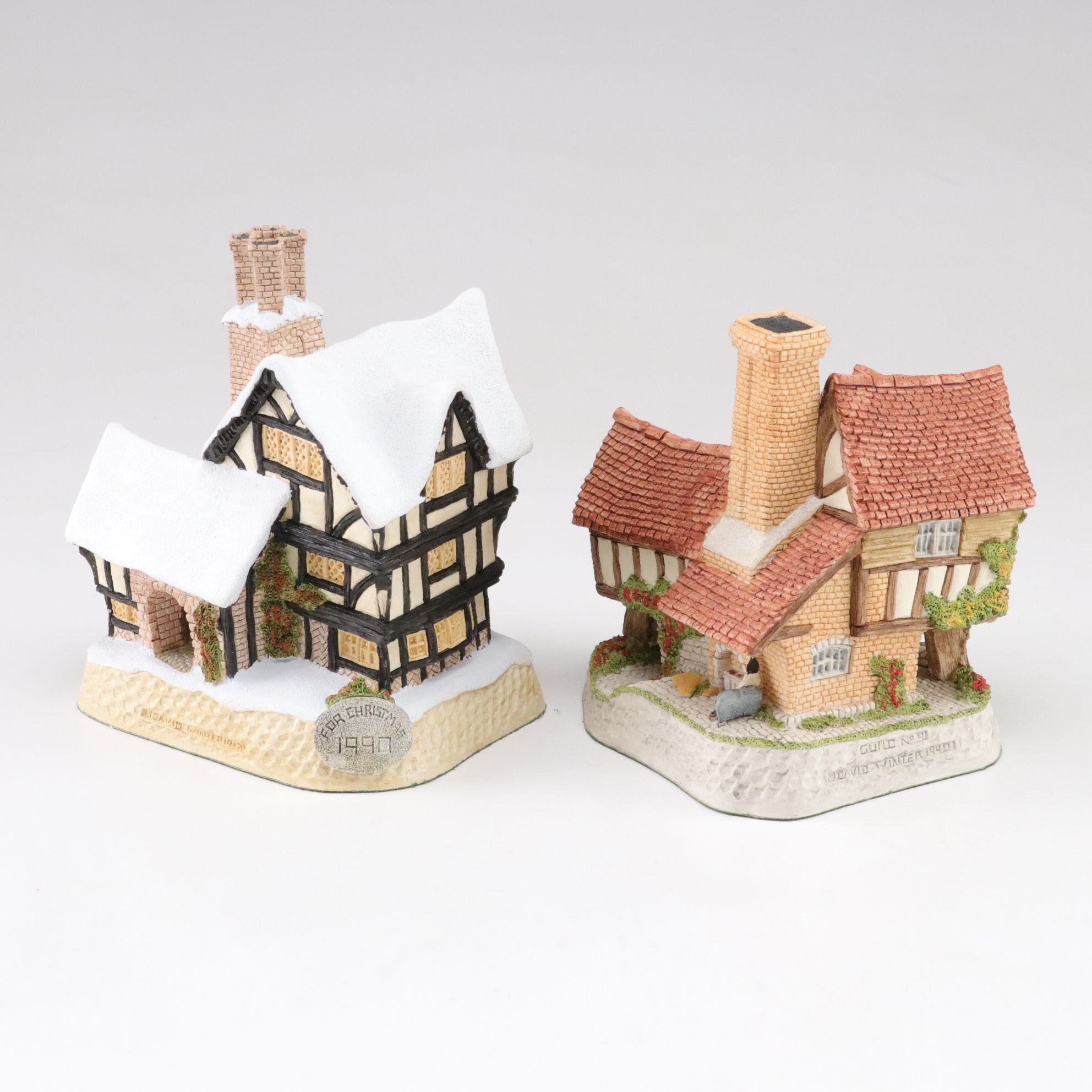 David Winter "The Printer" and "The Bookbinder" Bookends with Cottages