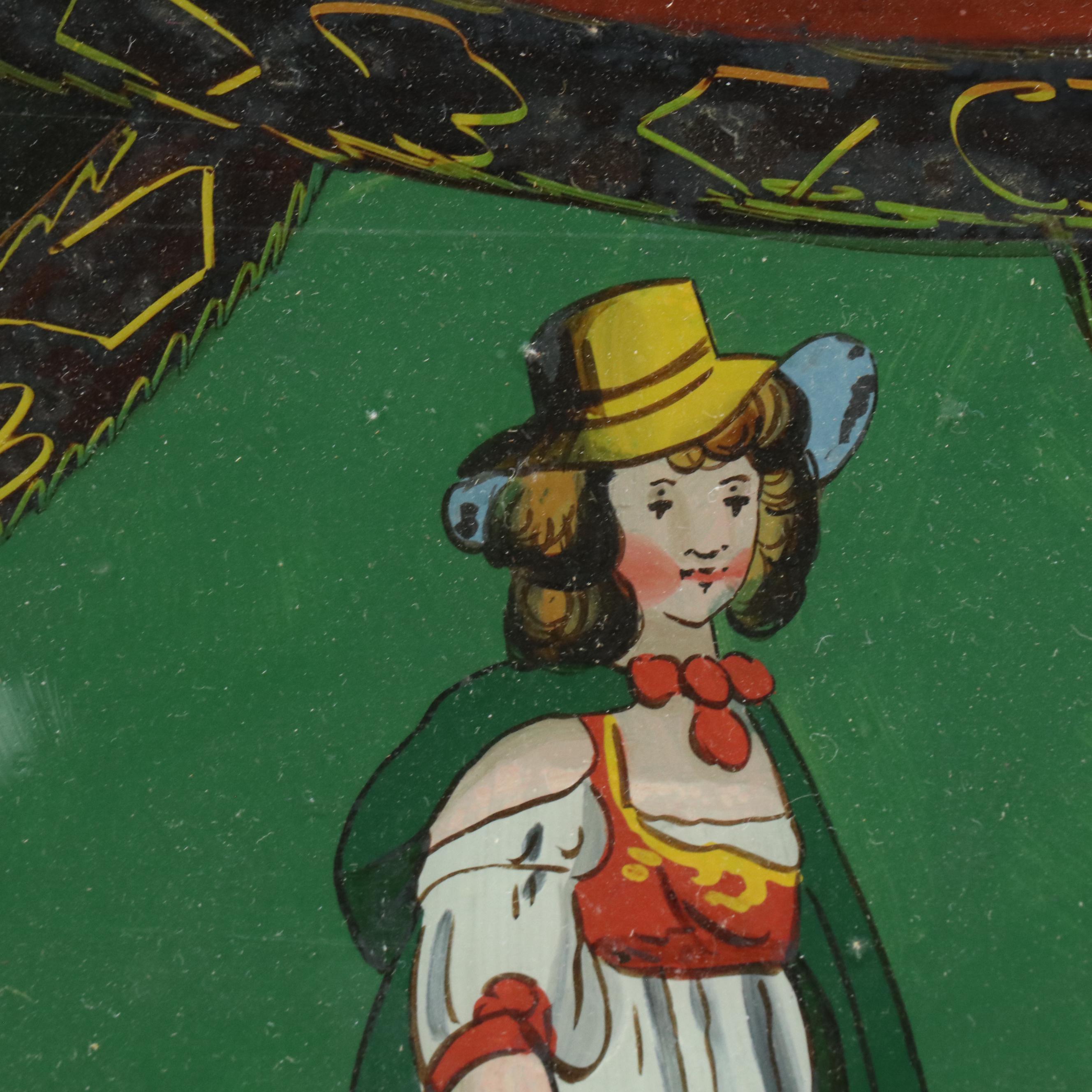 American Empire Style Giltwood Trumeau Mirror with Reverse Painted Glass Panel