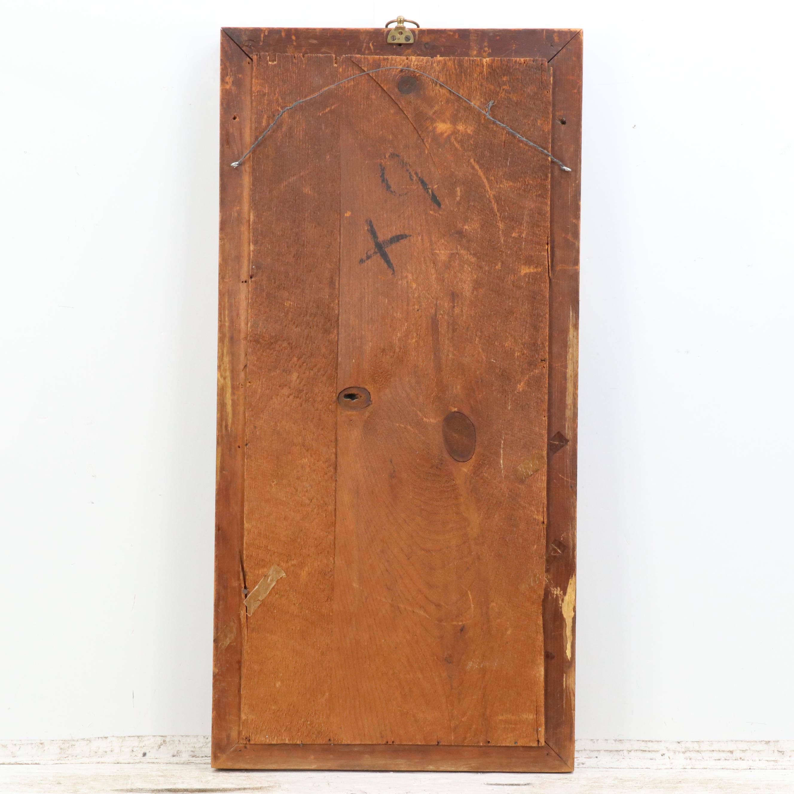 American Empire Style Giltwood Trumeau Mirror with Reverse Painted Glass Panel