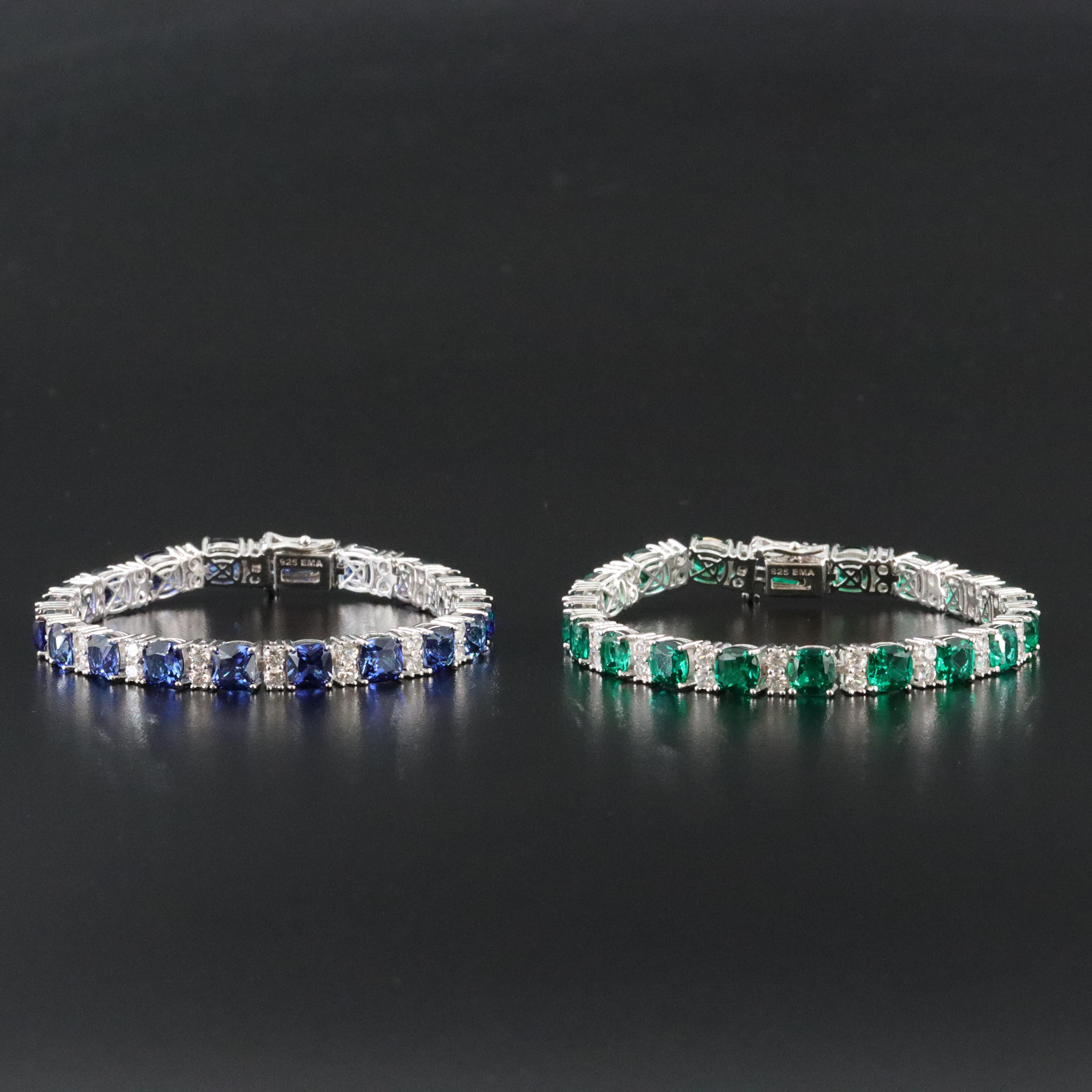Sterling Sapphire, Emerald and White Sapphire Line Bracelets