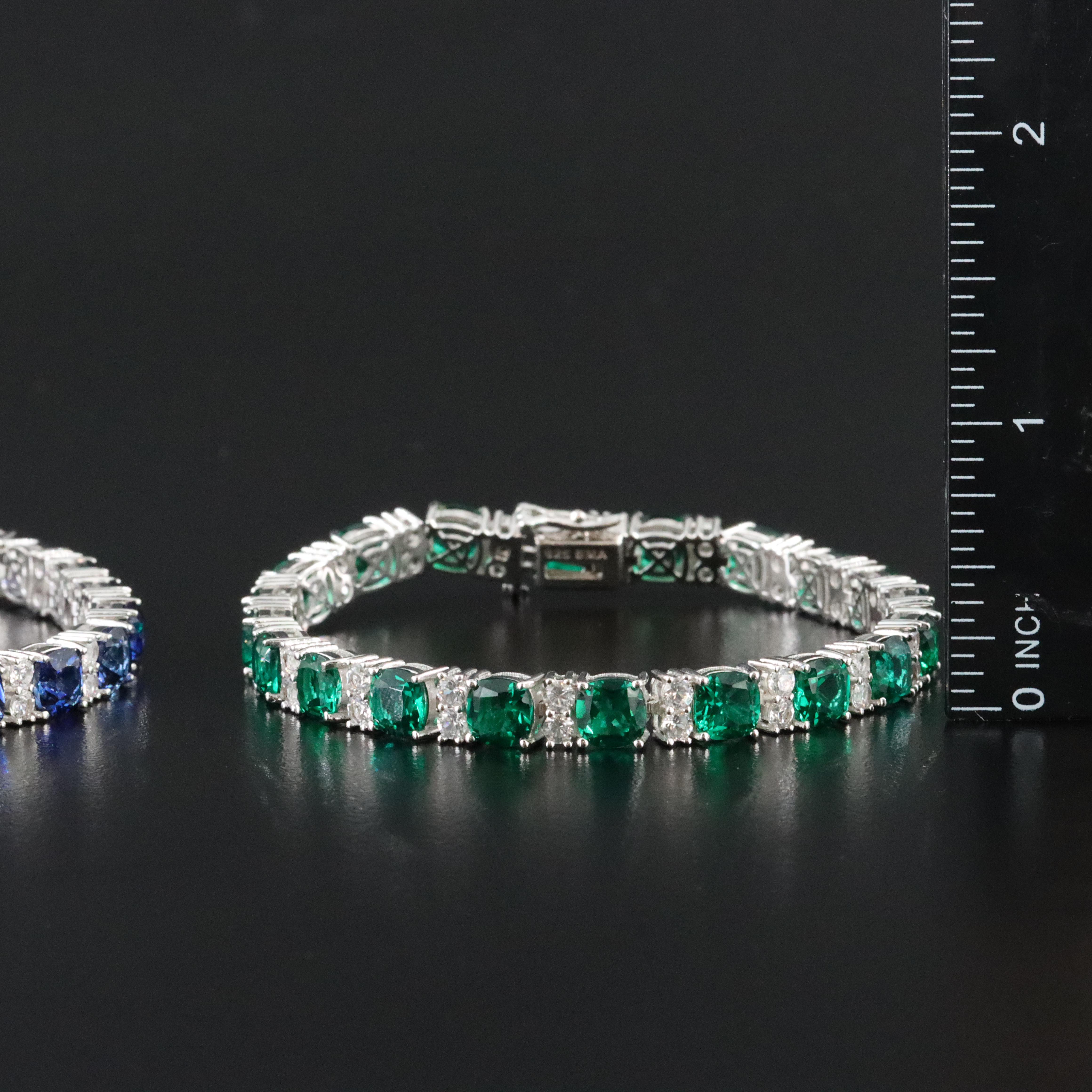 Sterling Sapphire, Emerald and White Sapphire Line Bracelets