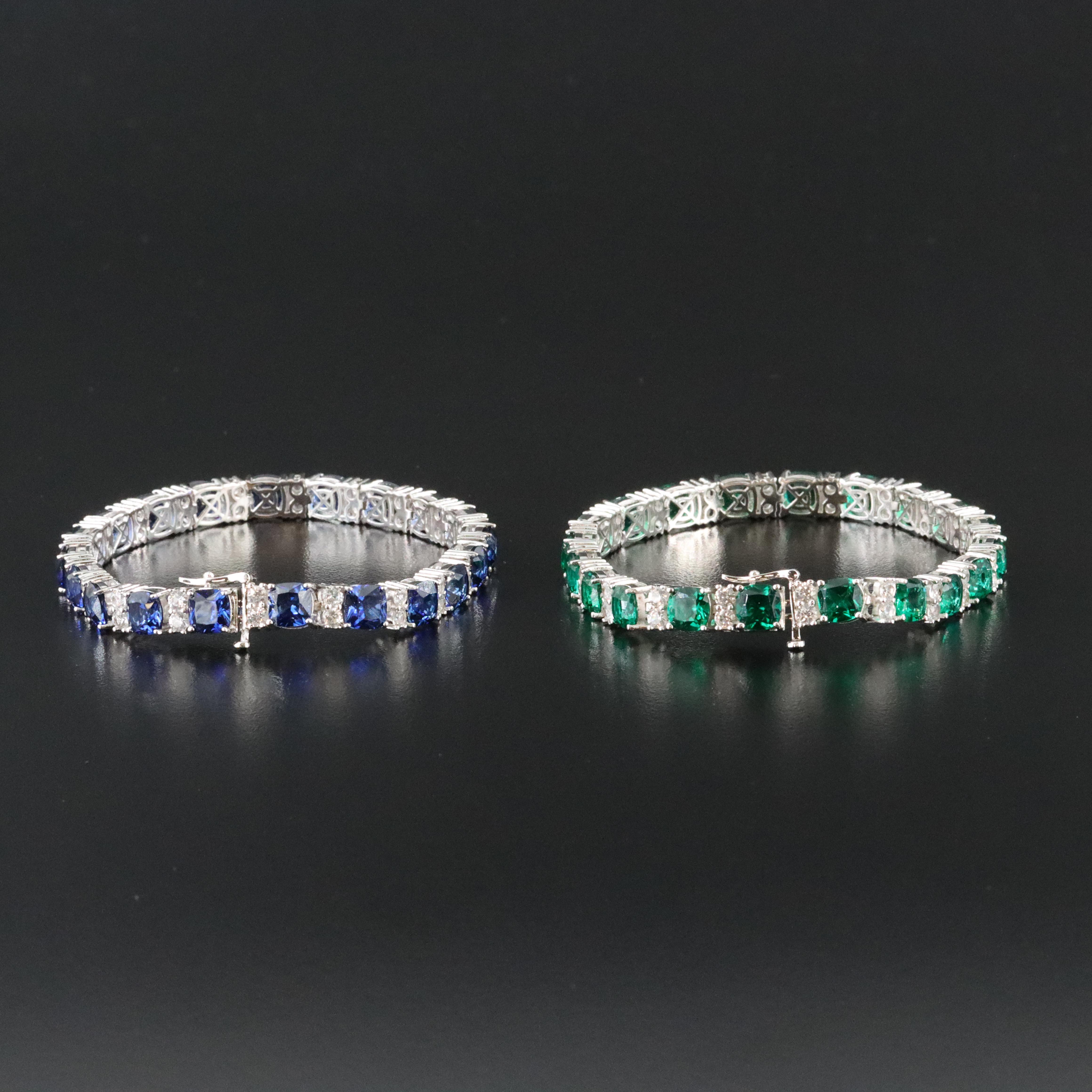 Sterling Sapphire, Emerald and White Sapphire Line Bracelets