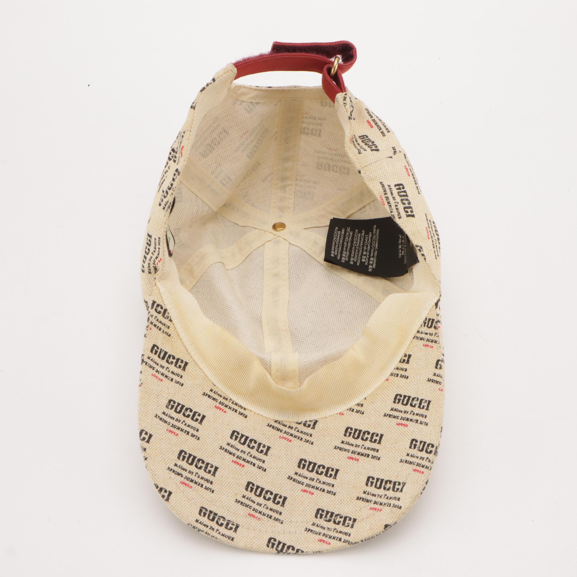 Gucci Lover Stamp Printed Baseball Cap in Linen/Cotton Blend