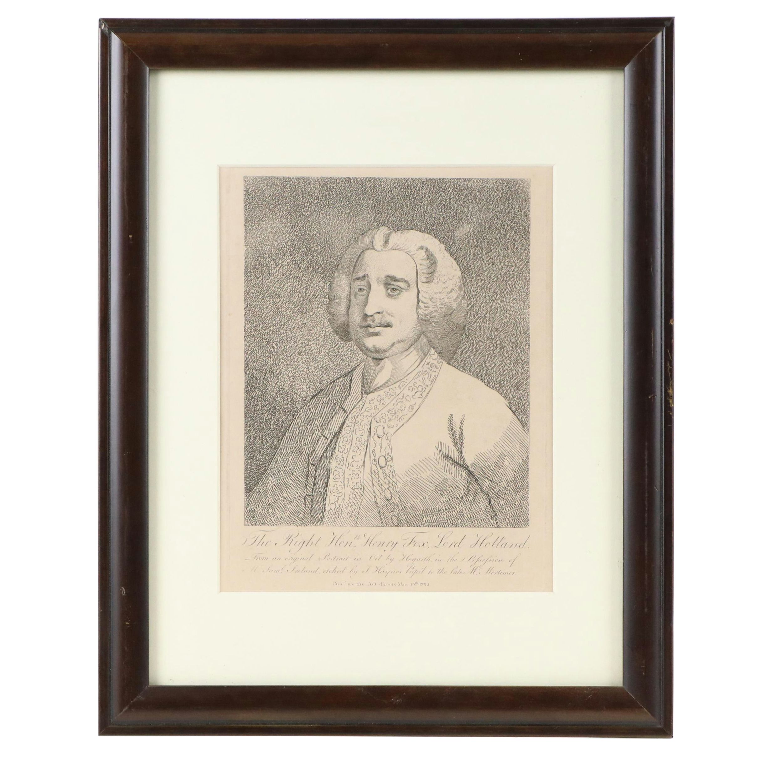 J. Haynes Portrait Engraving After William Hogarth Henry Fox, 1782