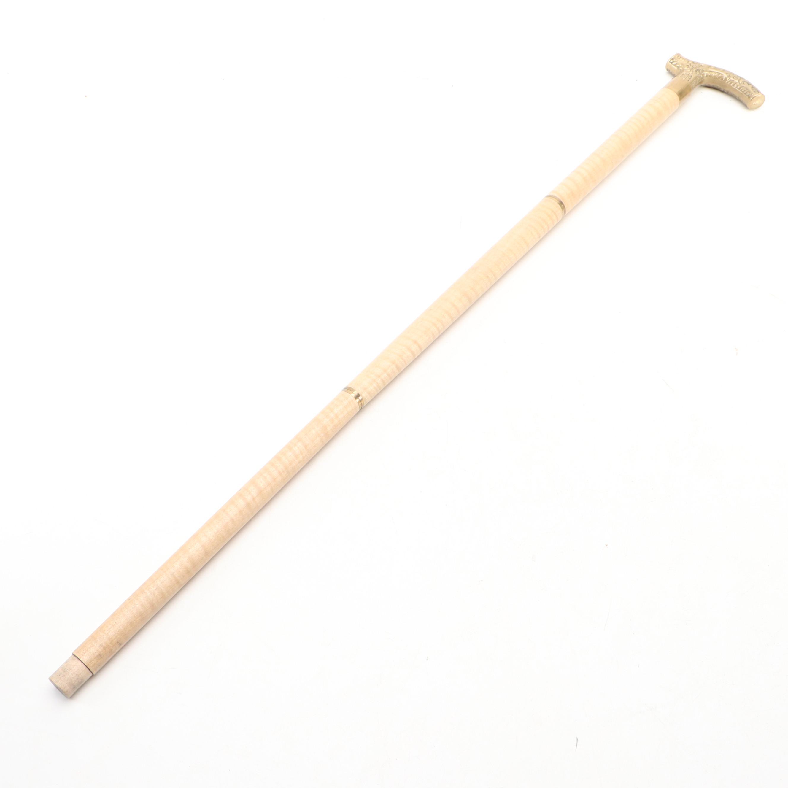 Tiger Maple Three-Part Walking Stick, Late 20th Century