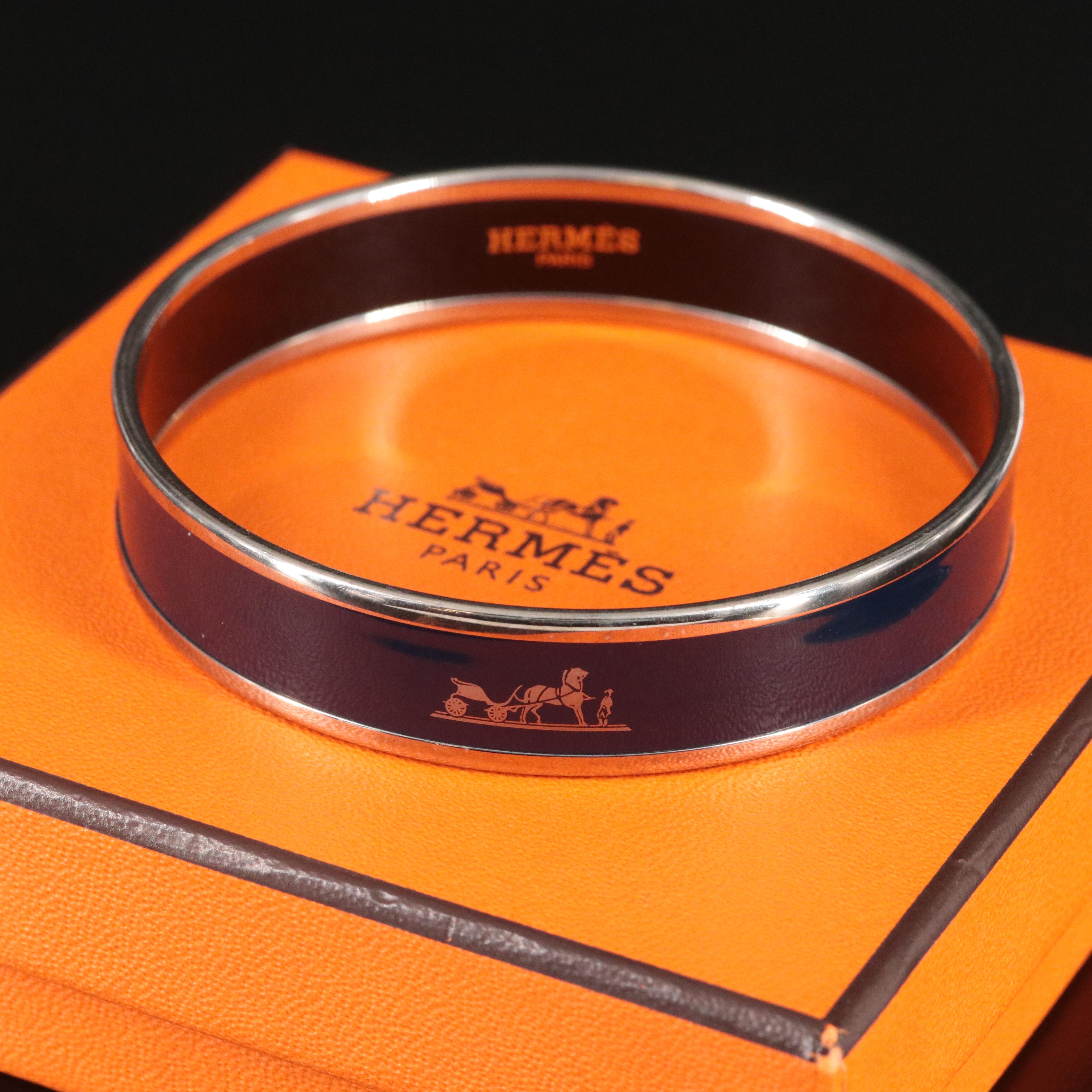 Hermès Caleche Dark Blue Enamel Bangle