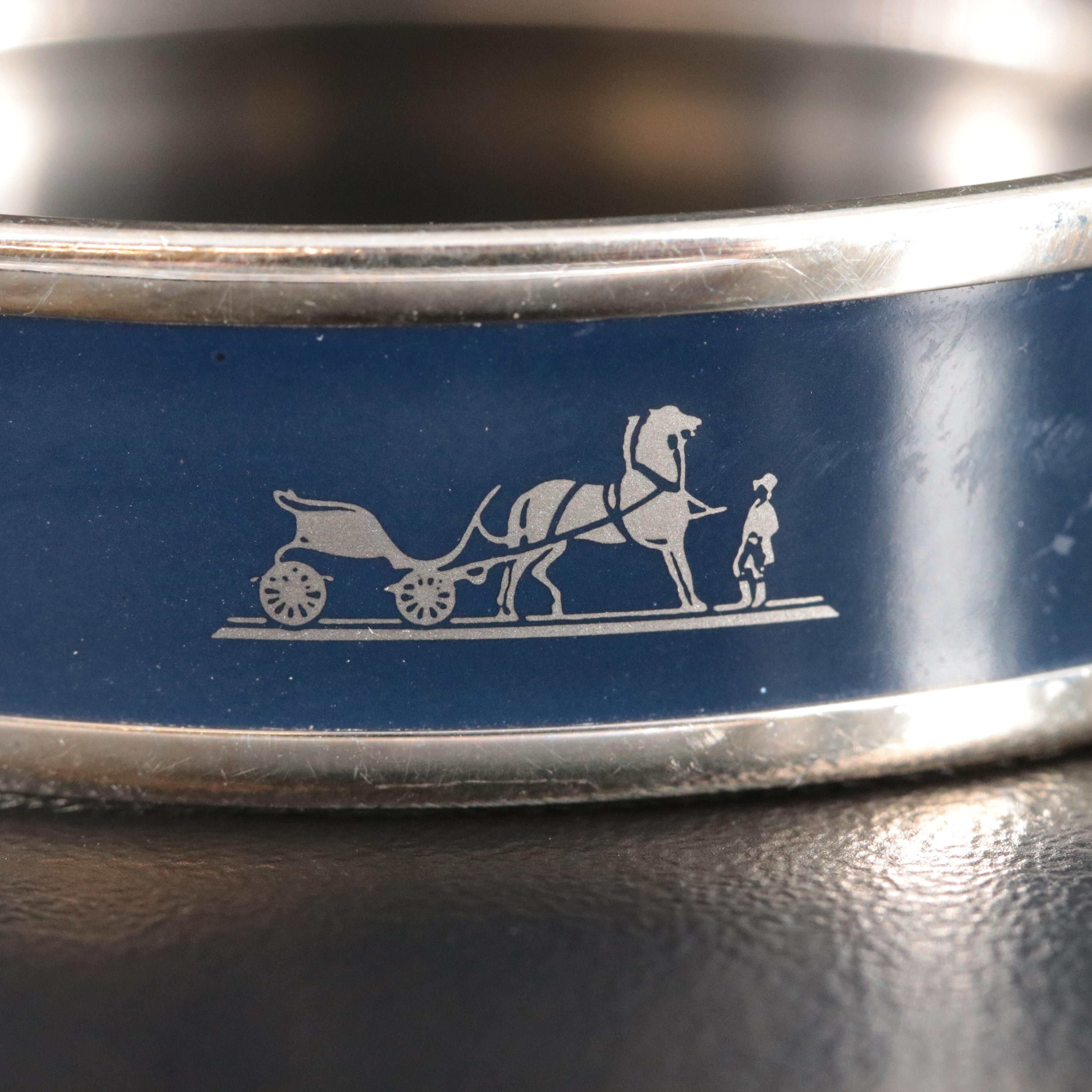 Hermès Caleche Dark Blue Enamel Bangle