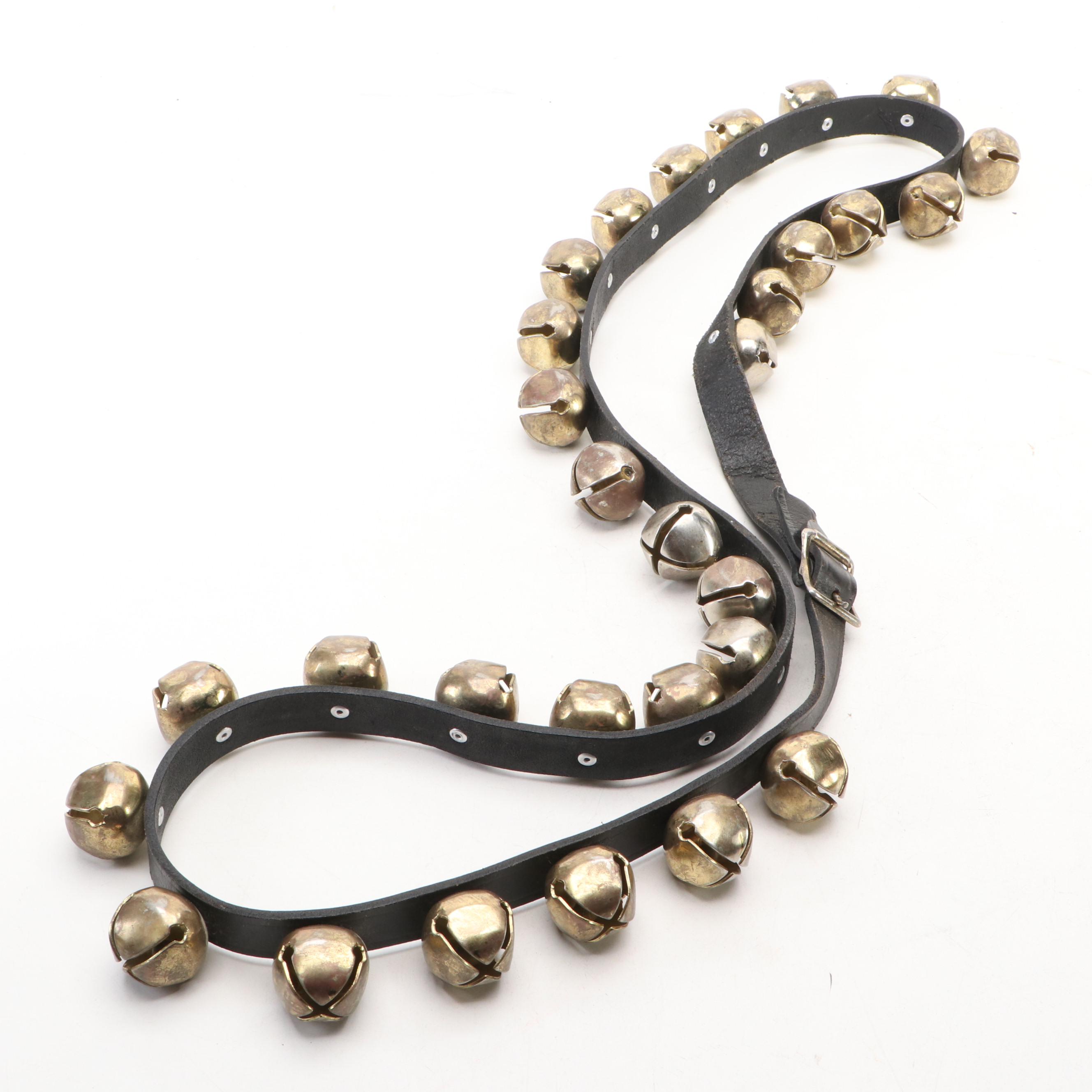 Brass Horse Sleigh Bells on Black Leather Strap