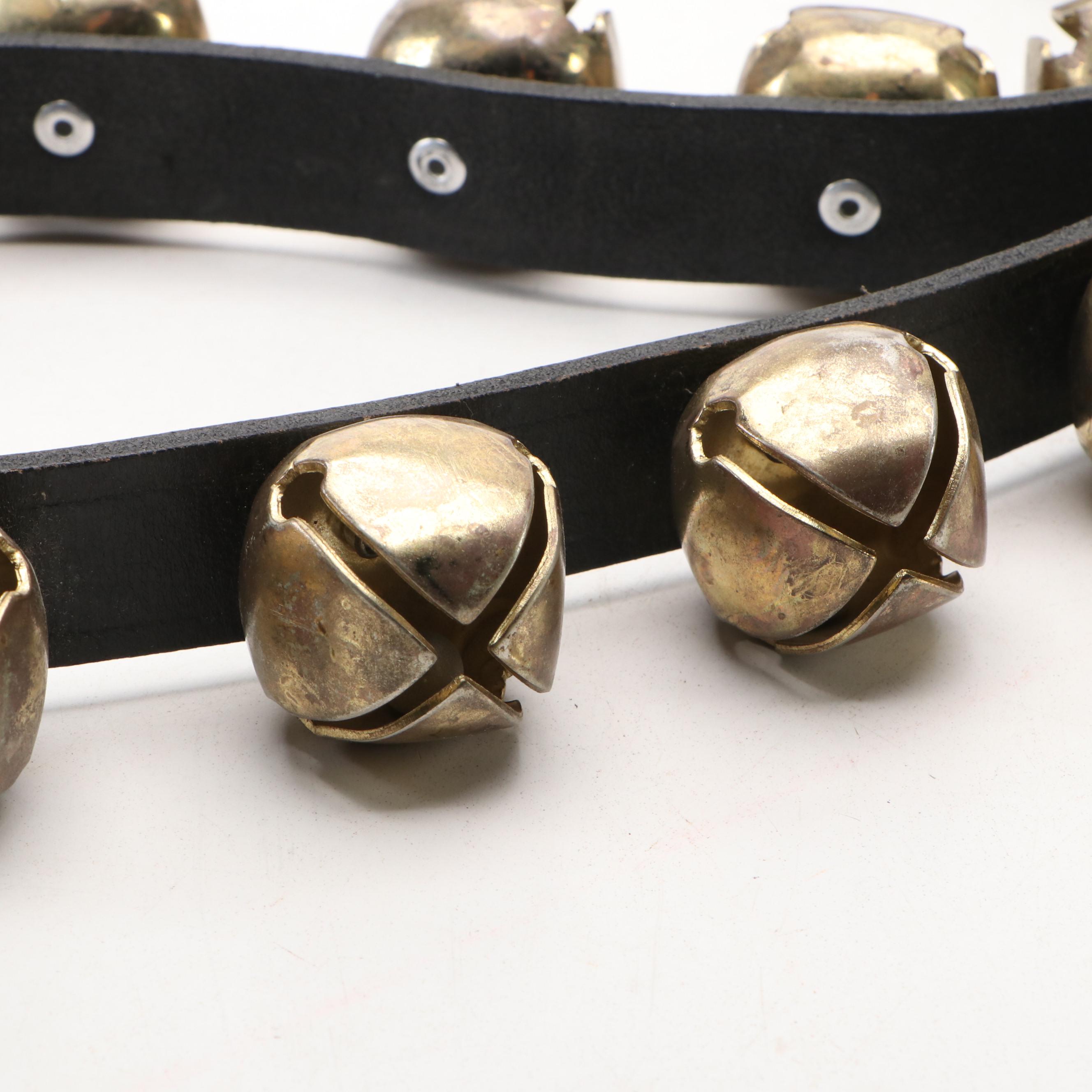 Brass Horse Sleigh Bells on Black Leather Strap