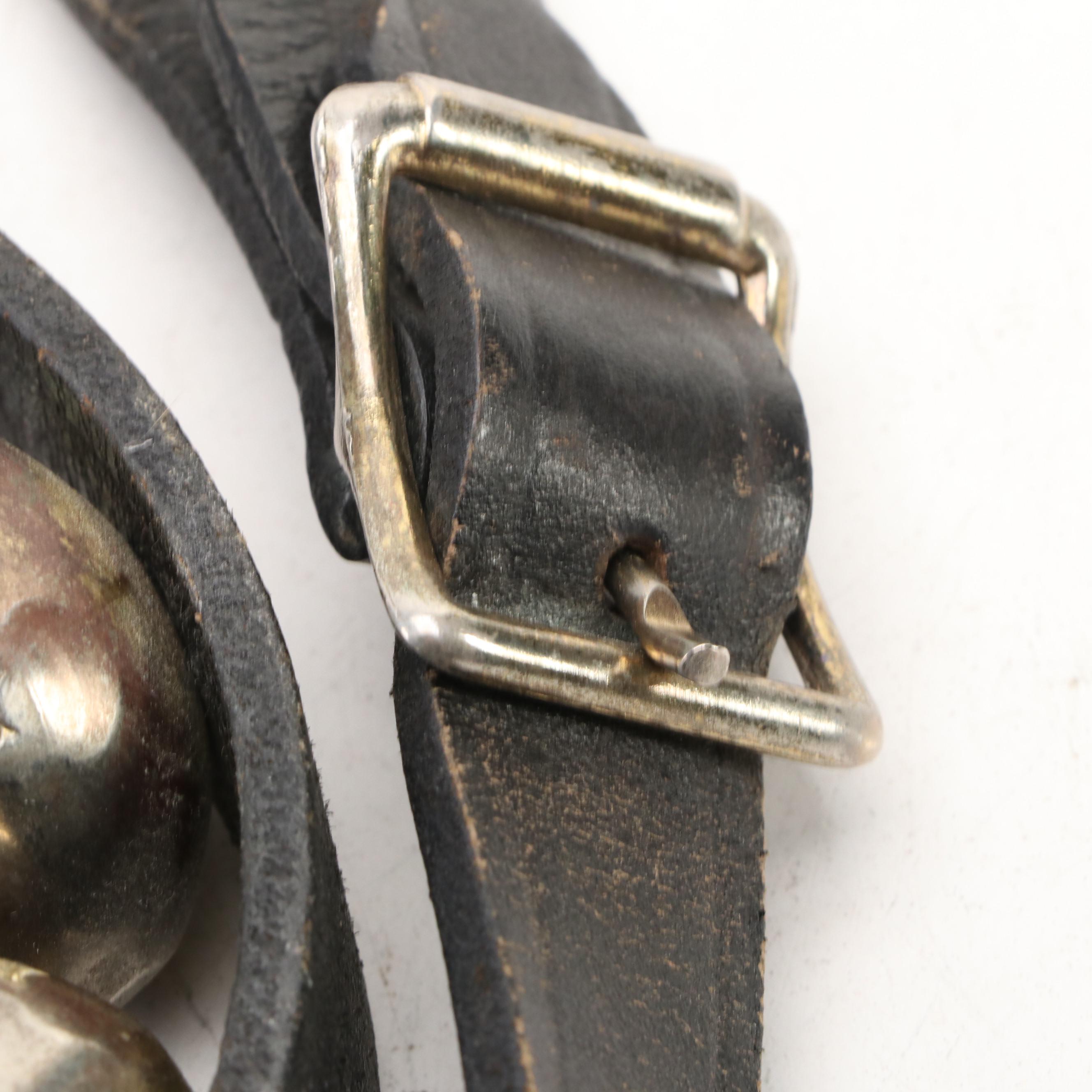 Brass Horse Sleigh Bells on Black Leather Strap