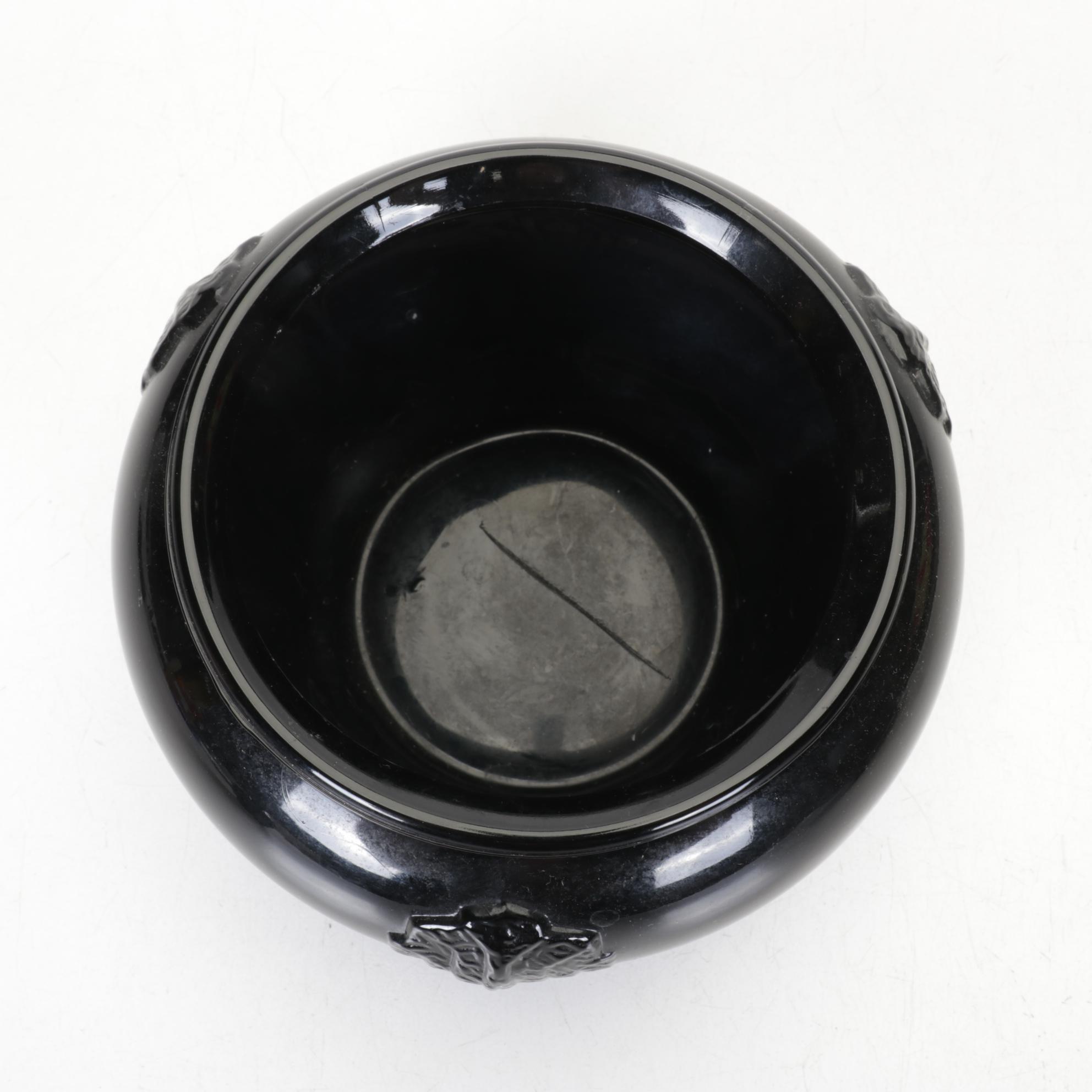 L.E. Smith Art Deco "Black Amethyst" Glass Bowl and Vases with Floral Tin Trays