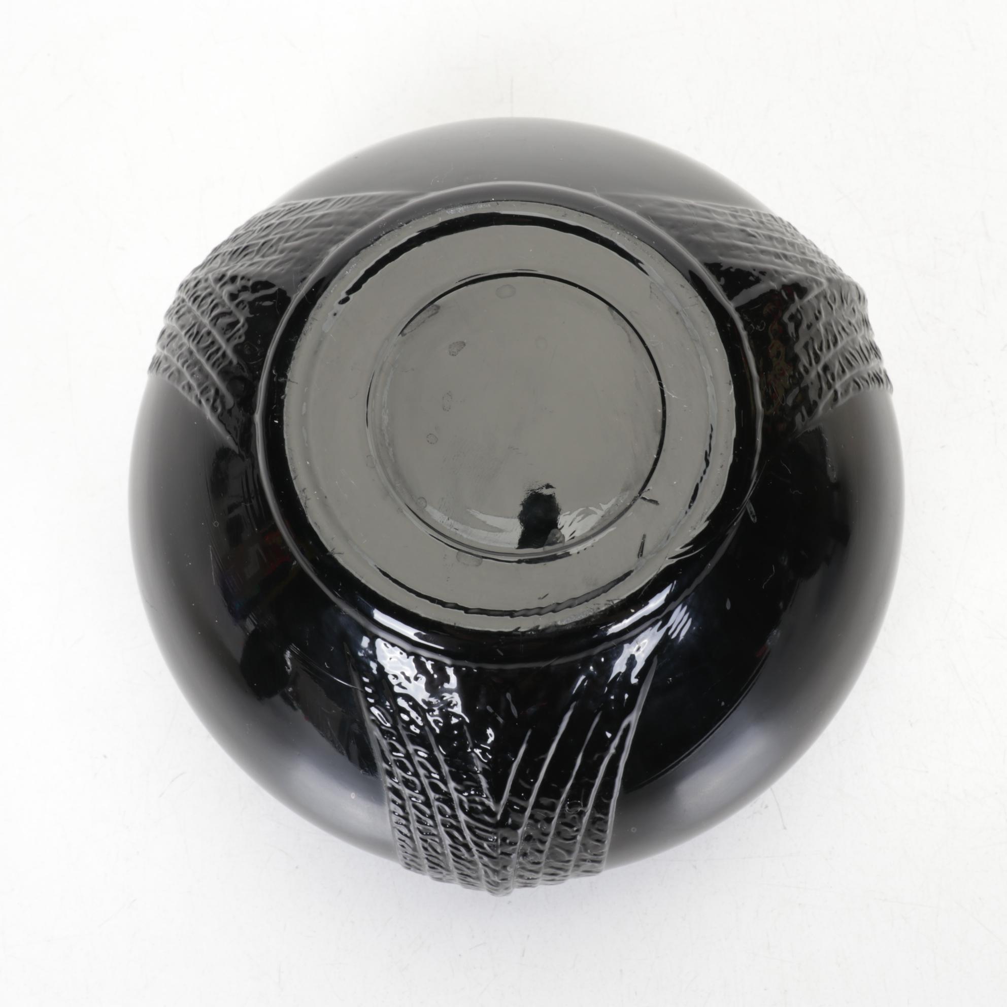 L.E. Smith Art Deco "Black Amethyst" Glass Bowl and Vases with Floral Tin Trays