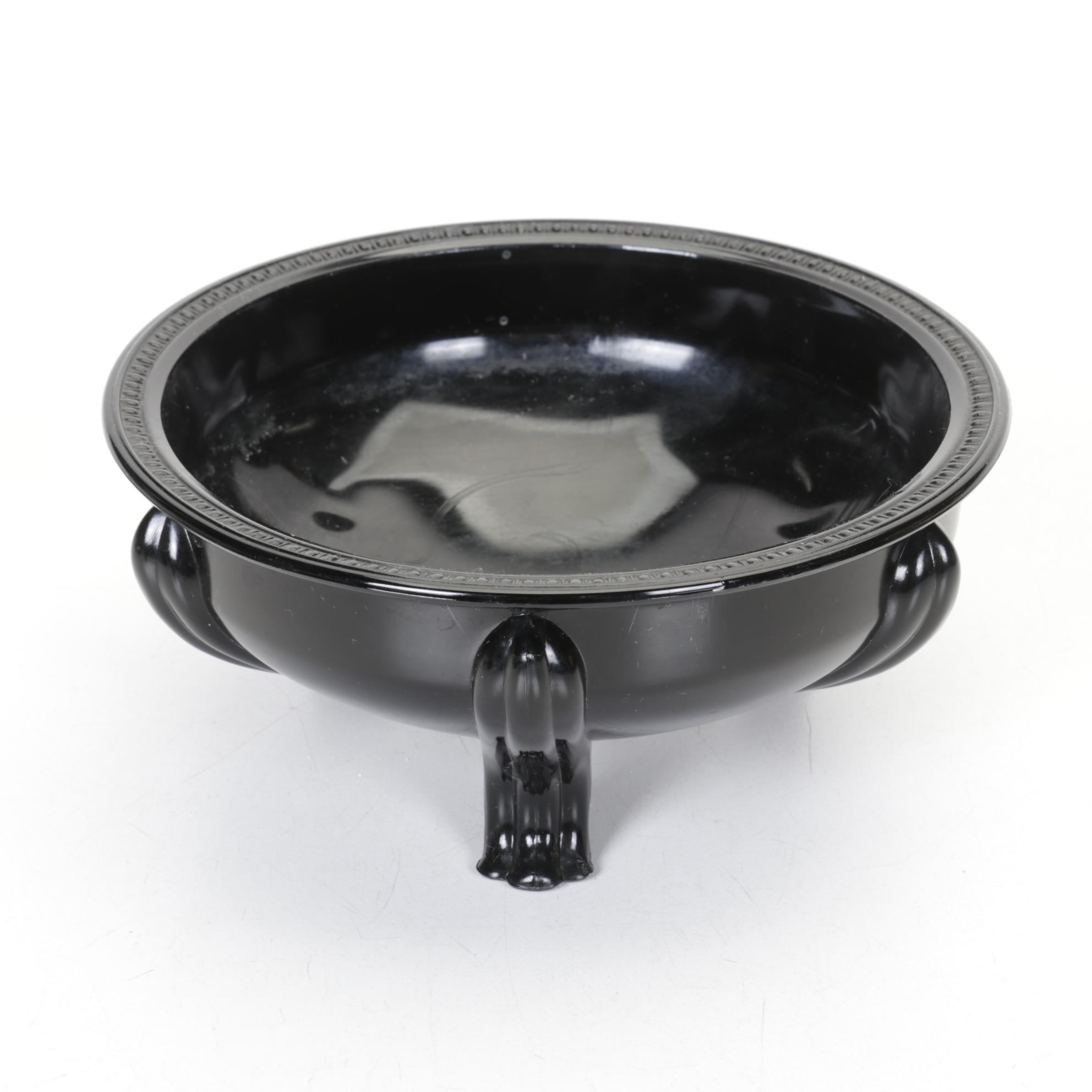 L.E. Smith Art Deco "Black Amethyst" Glass Bowl and Vases with Floral Tin Trays