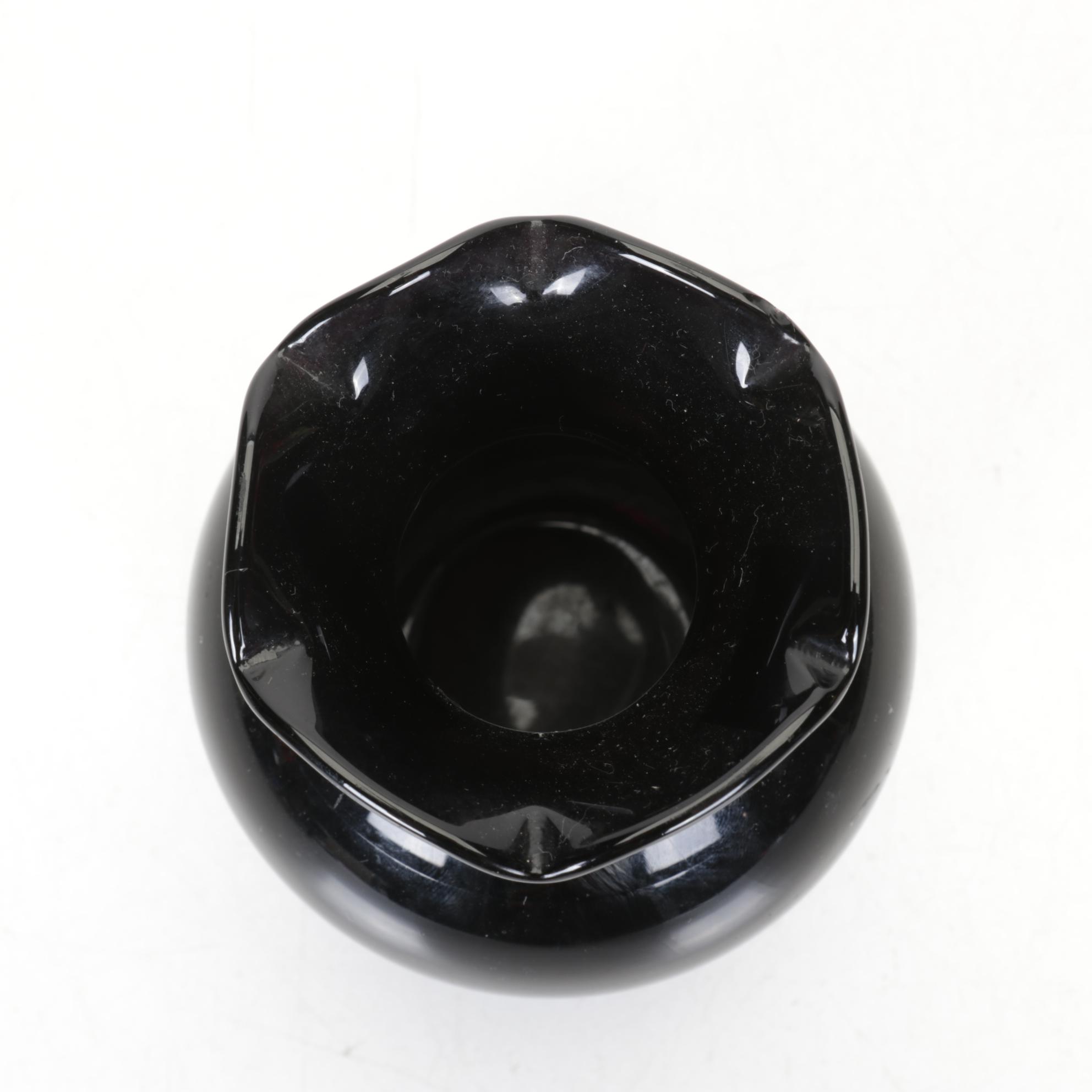 L.E. Smith Art Deco "Black Amethyst" Glass Bowl and Vases with Floral Tin Trays