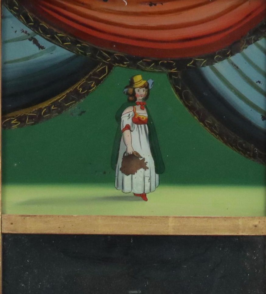 American Empire Style Giltwood Trumeau Mirror with Reverse Painted Glass Panel