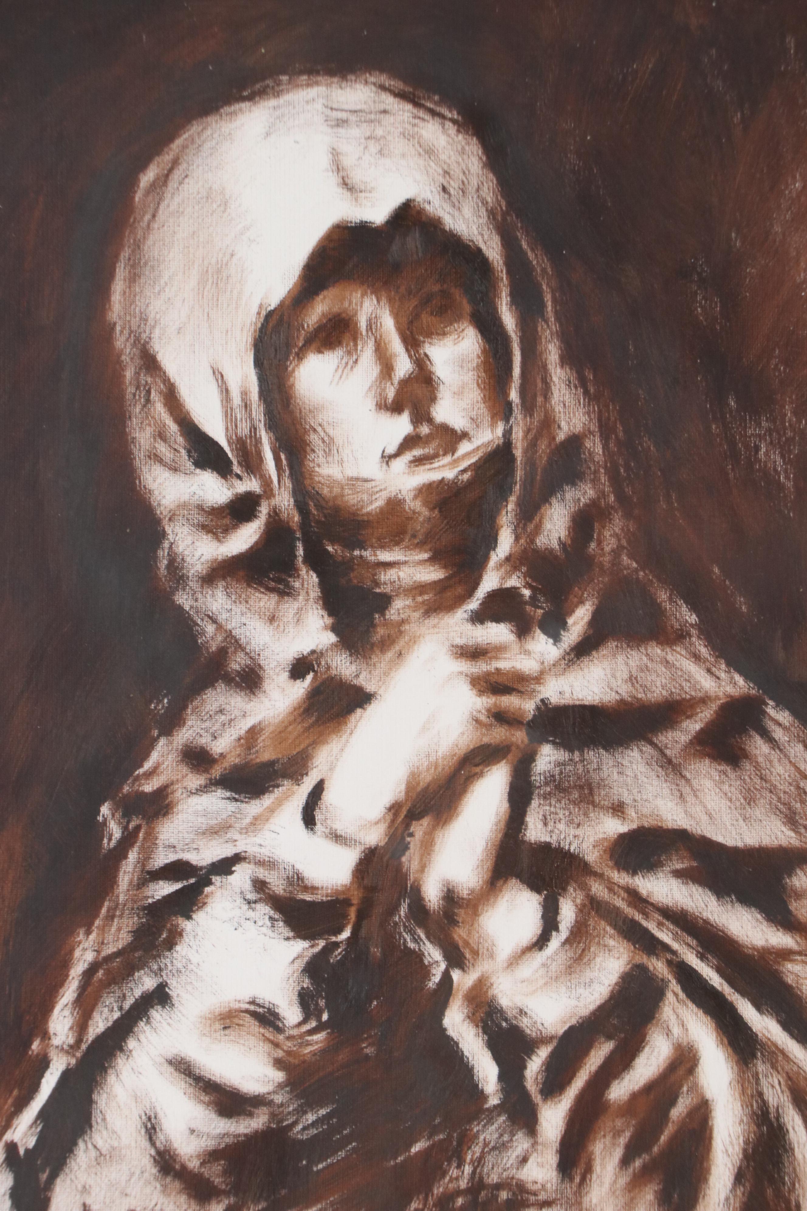 Oil Portrait of Cloaked Madonna