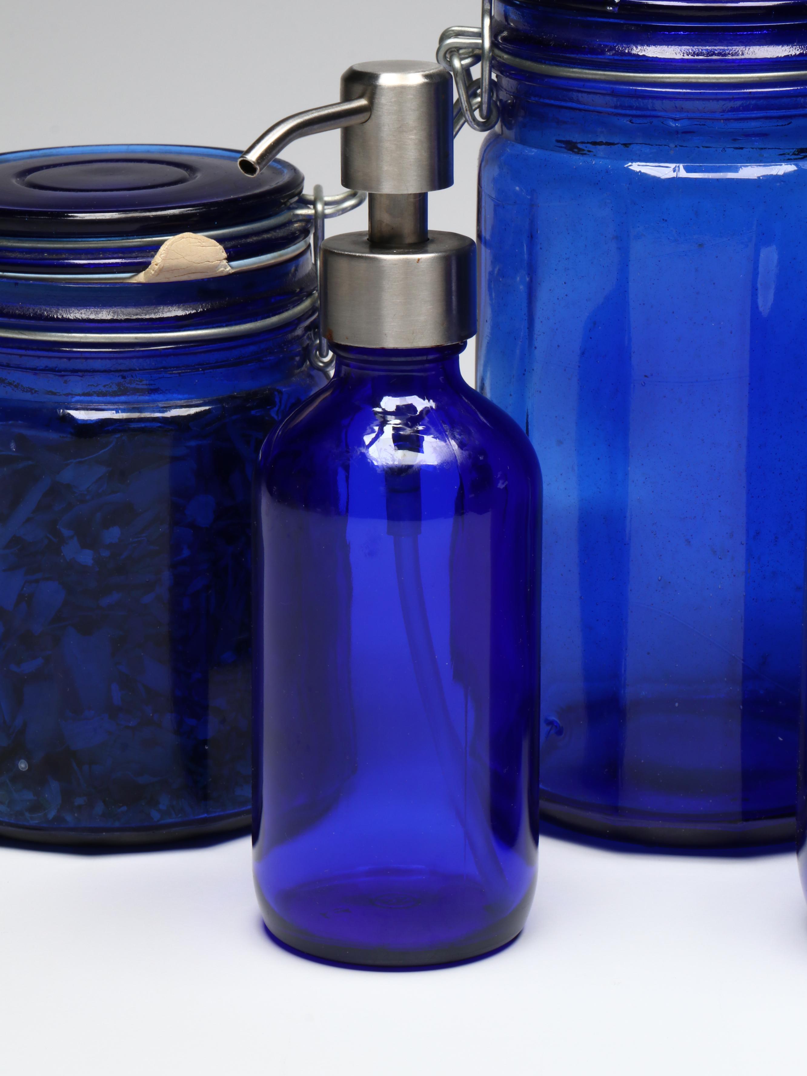 Cobalt Blue Glass Canisters with Glass Bottle and More
