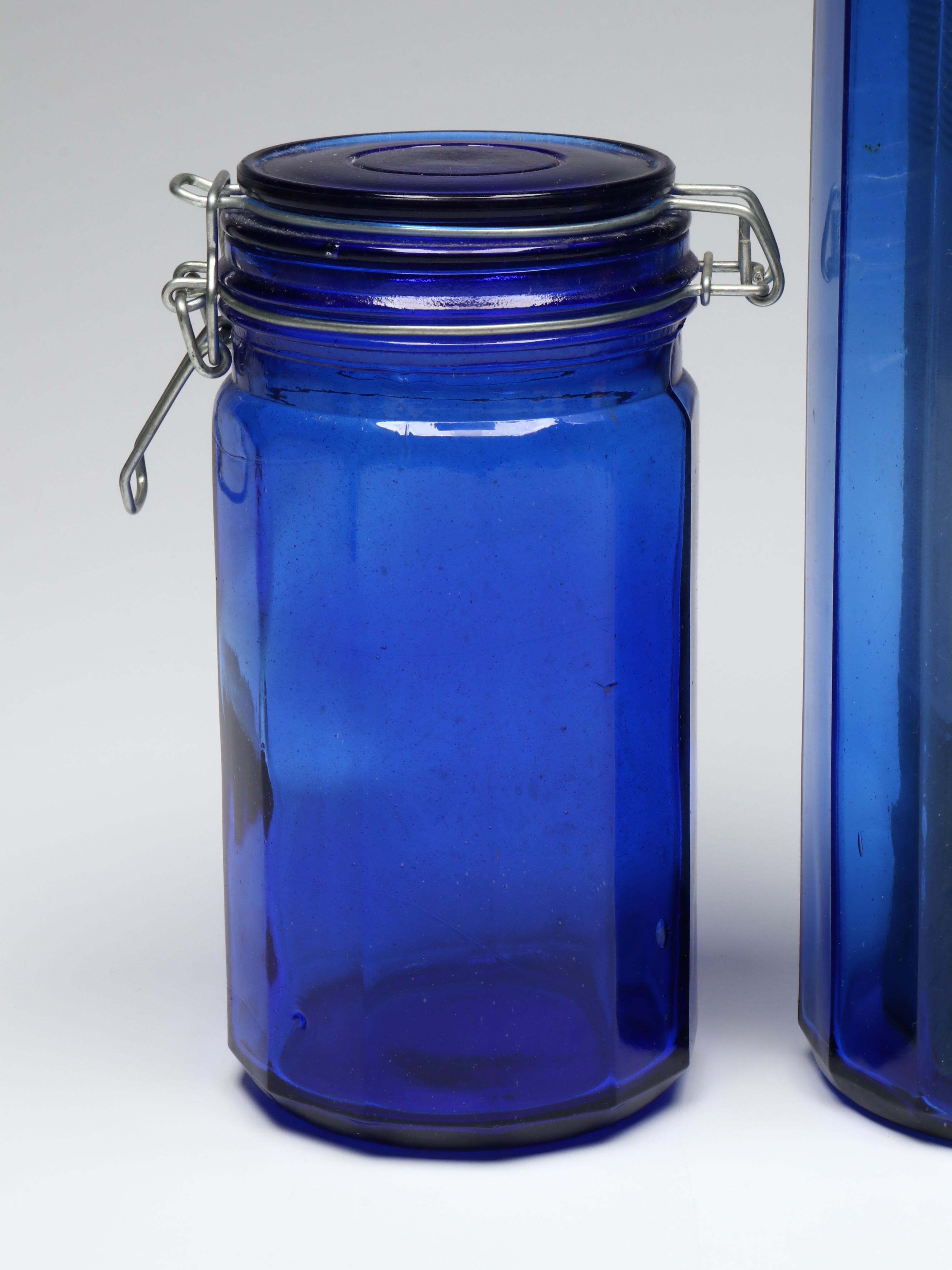 Cobalt Blue Glass Canisters with Glass Bottle and More