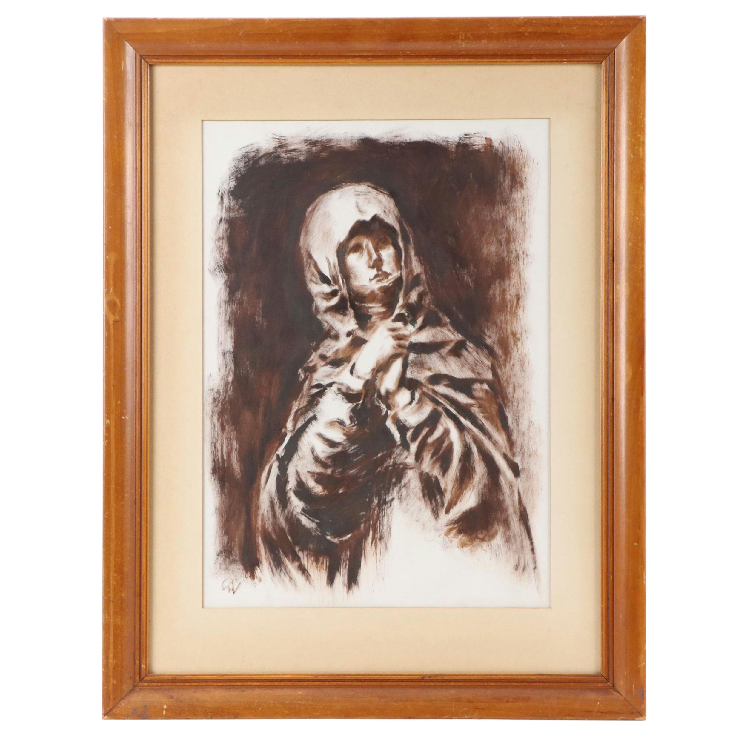 Oil Portrait of Cloaked Madonna