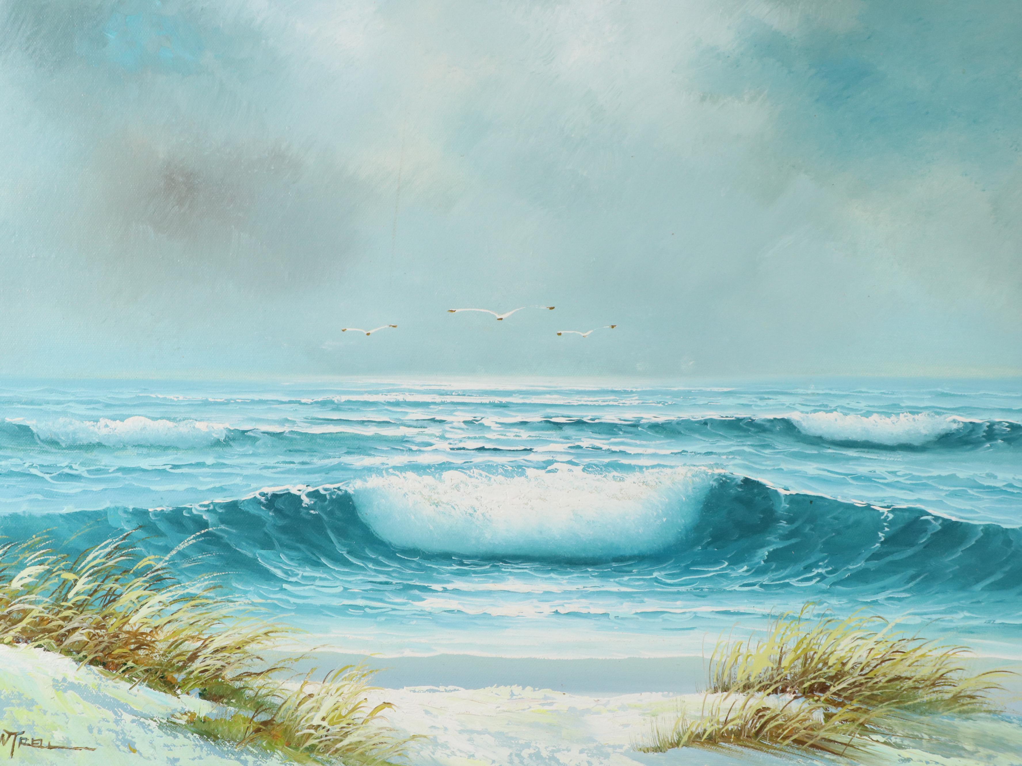 Phillip Cantrell Oil Seascape with Gulls, 20th to Early 21st Century