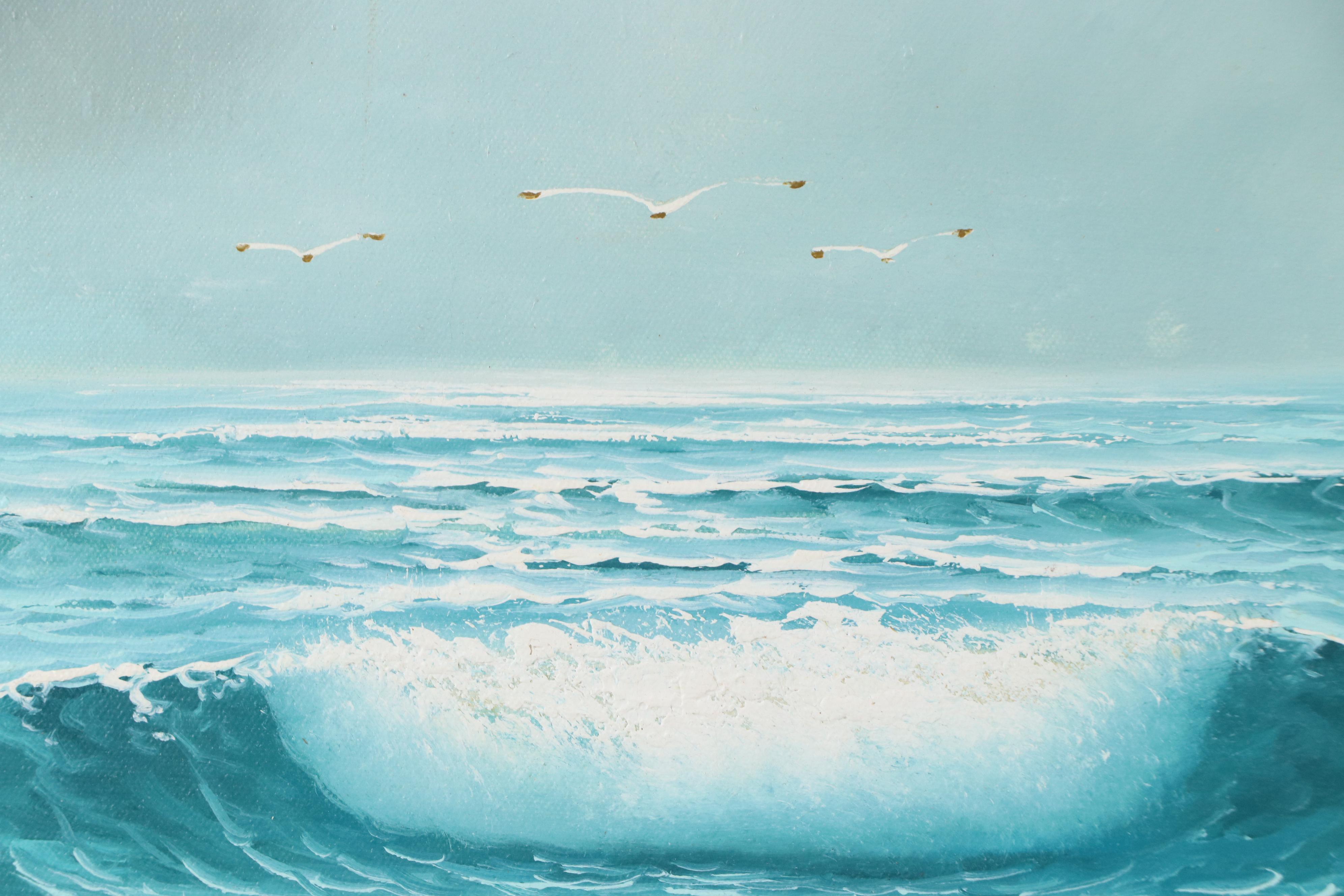 Phillip Cantrell Oil Seascape with Gulls, 20th to Early 21st Century