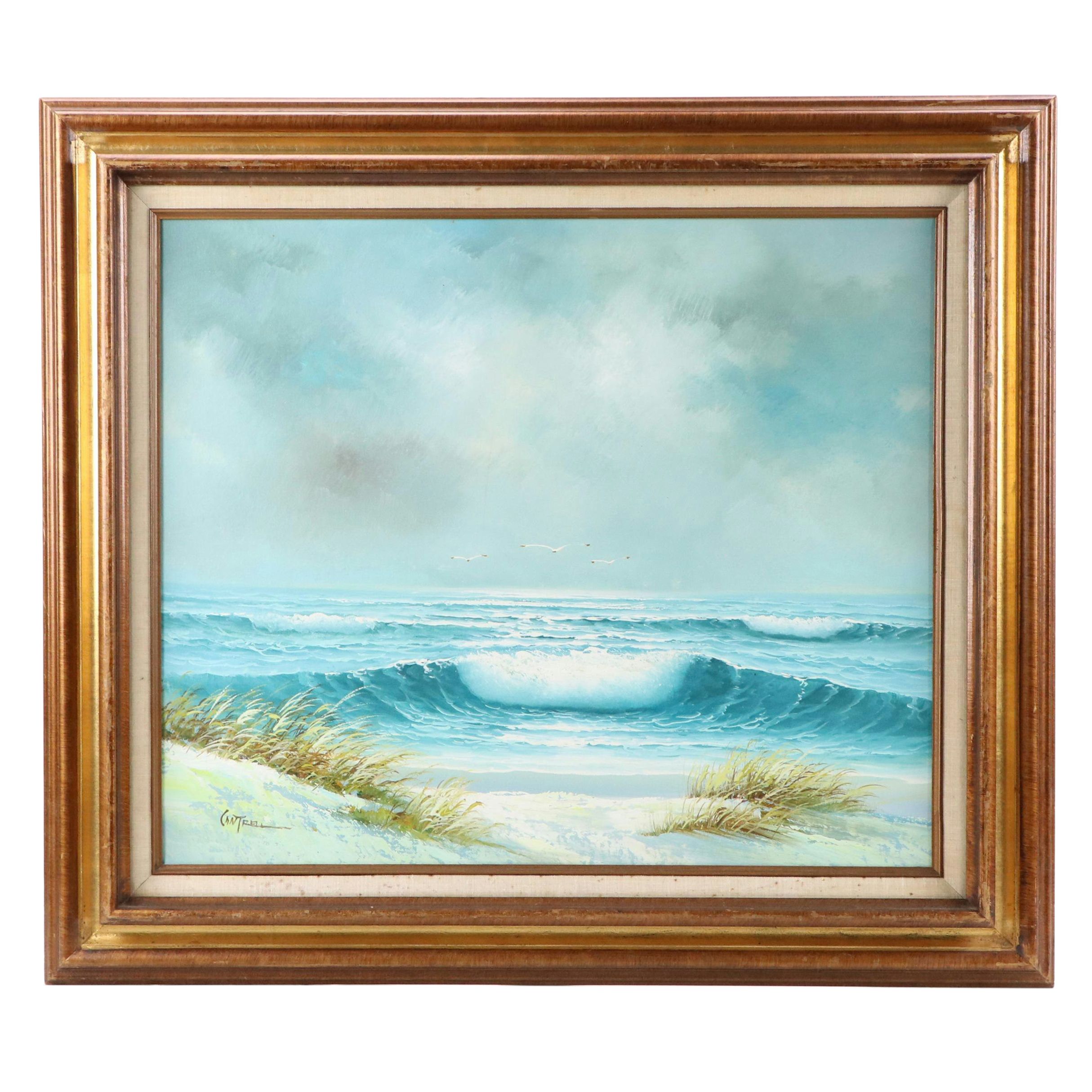 Phillip Cantrell Oil Seascape with Gulls, 20th to Early 21st Century