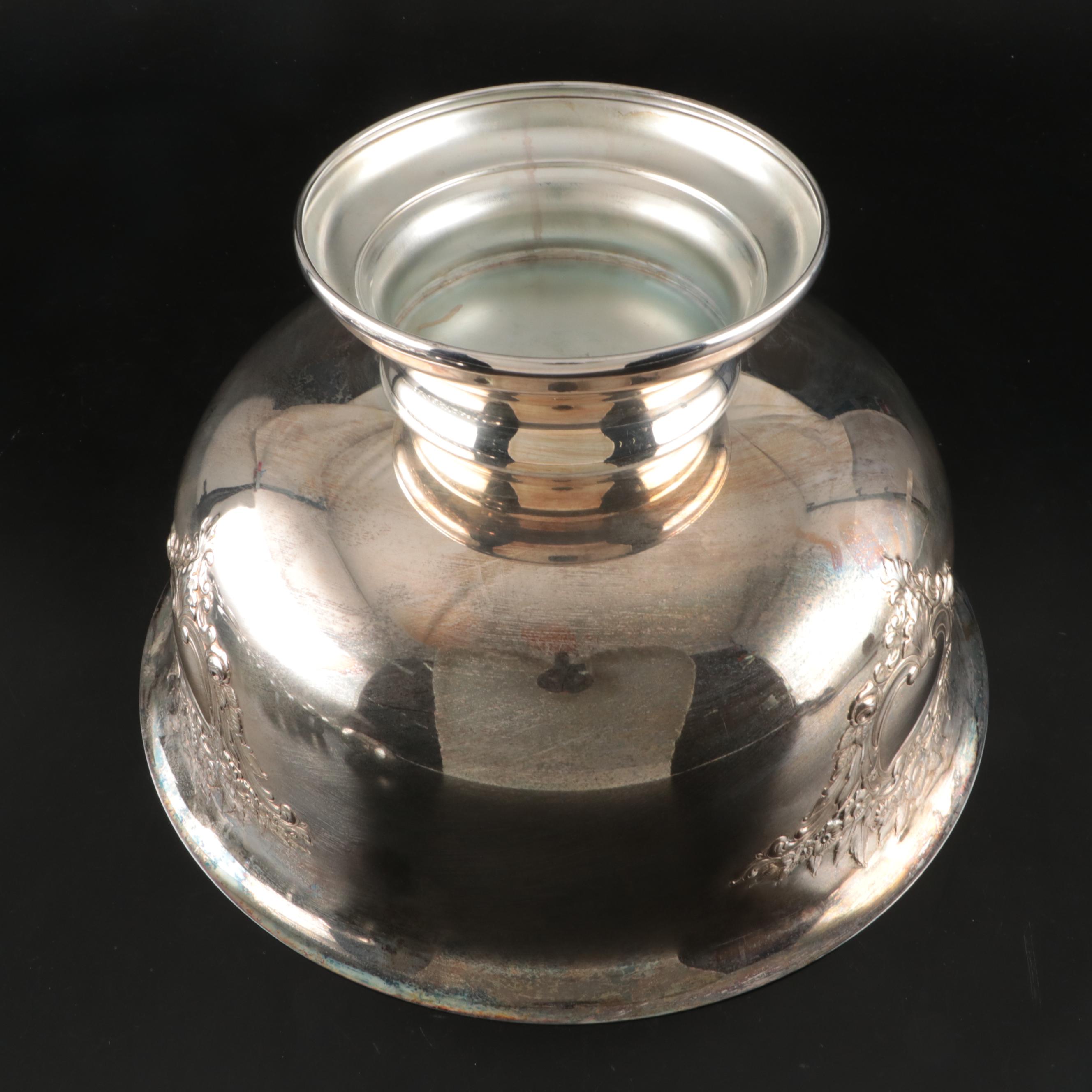 Silver Plate Punch Bowl with Cups, Ladle and Under Tray