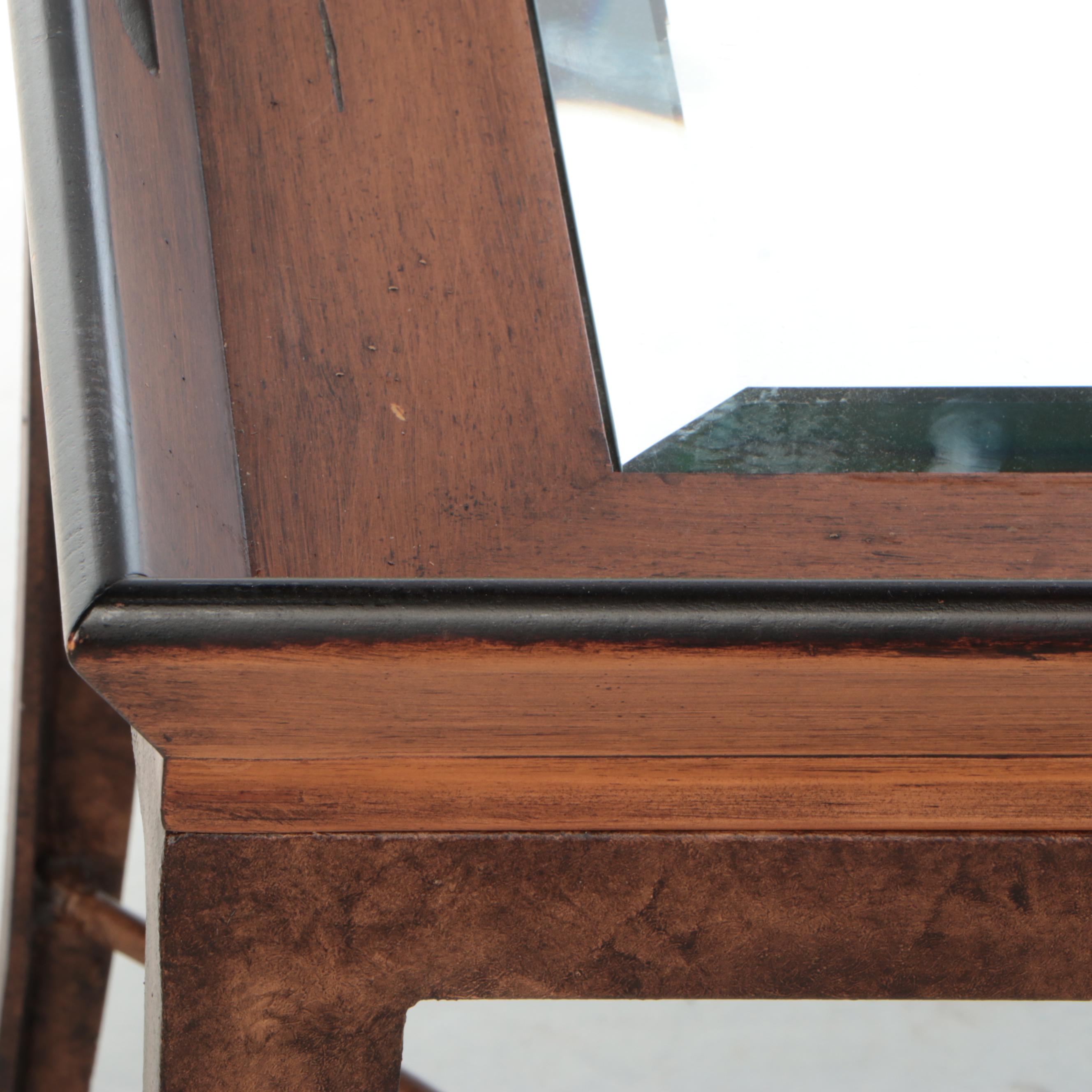 Glass Top Wood Tray Style End Table