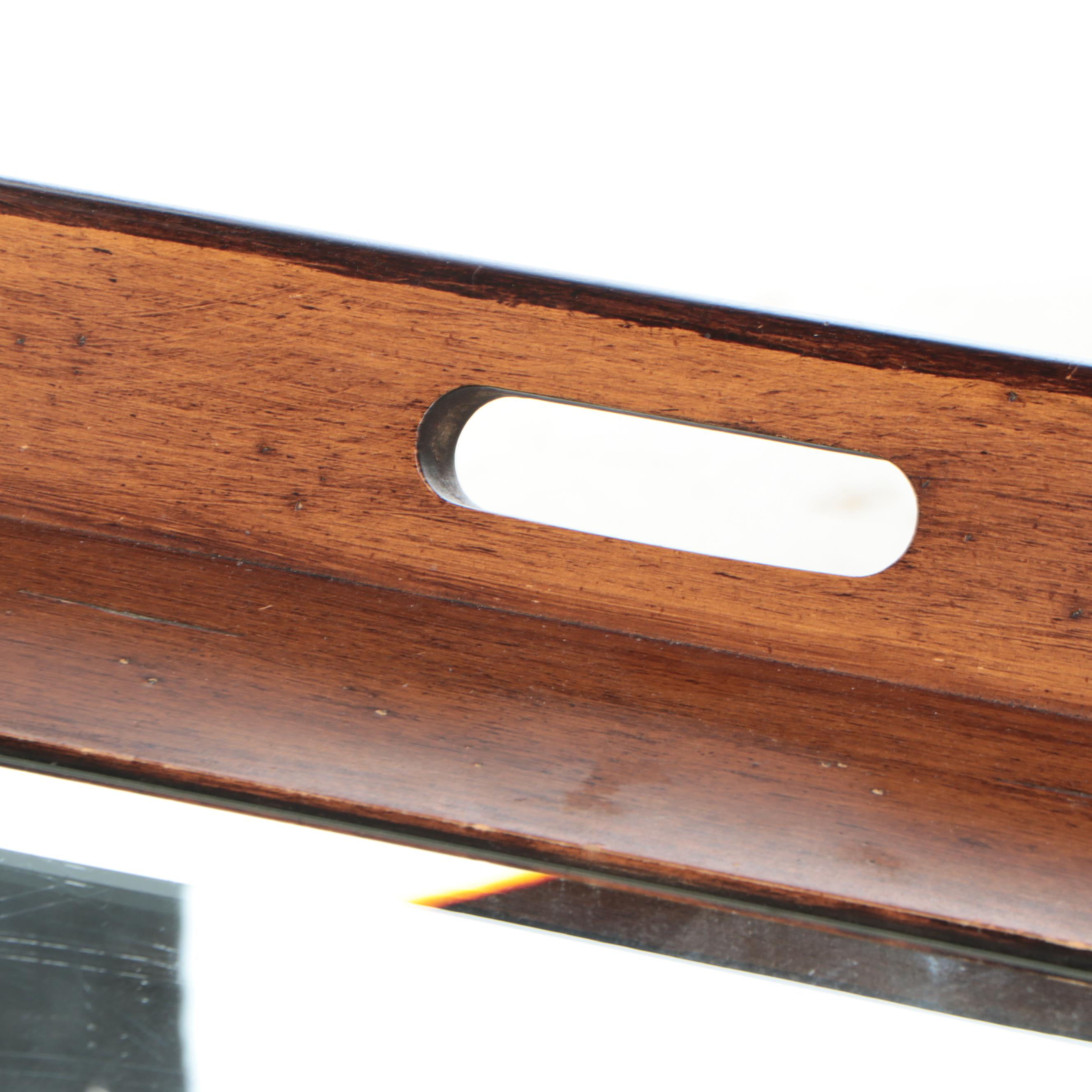 Glass Top Wood Tray Style End Table