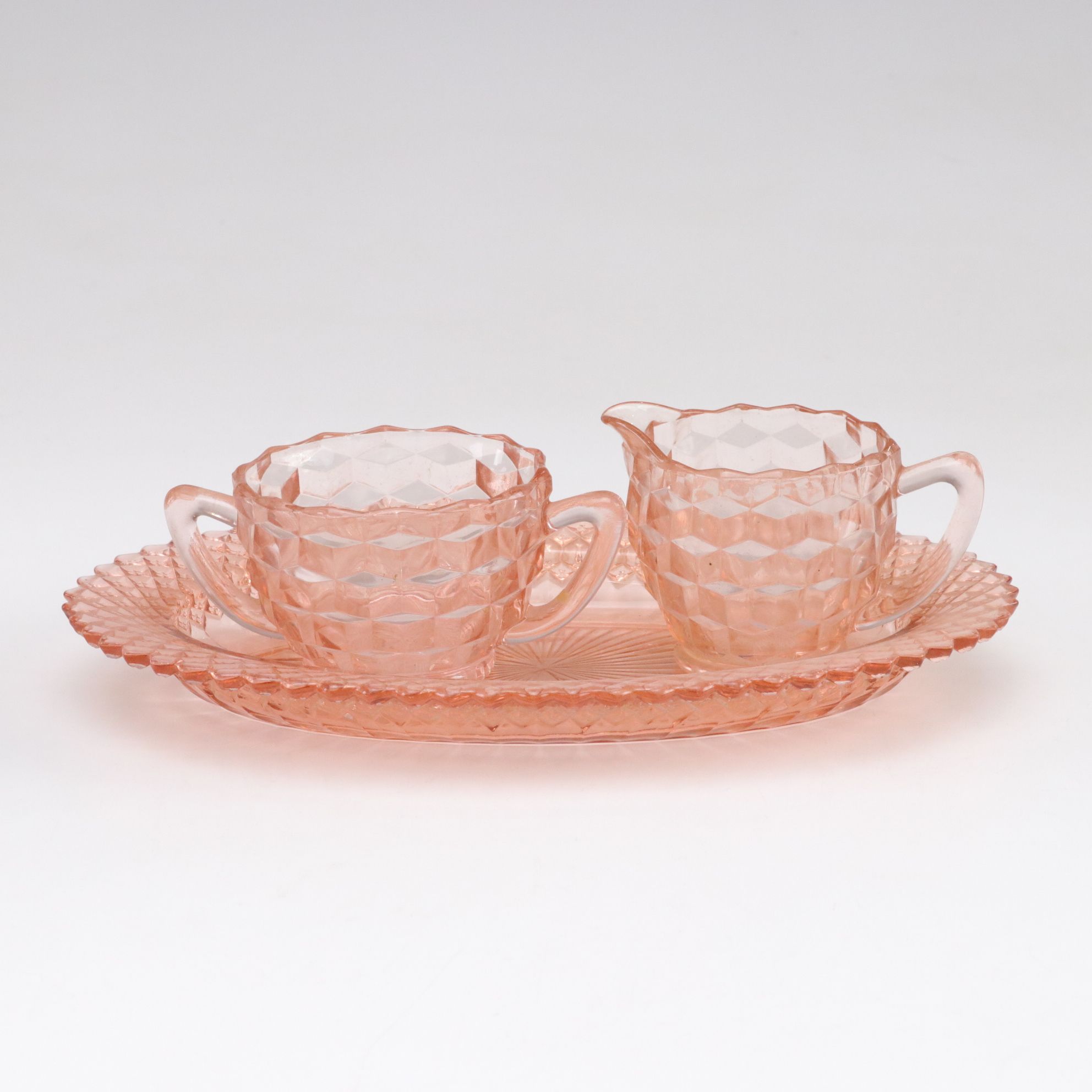 Anchor Hocking Pink Depression Glass, Bareuther Porcelain Vase and Milk Glass